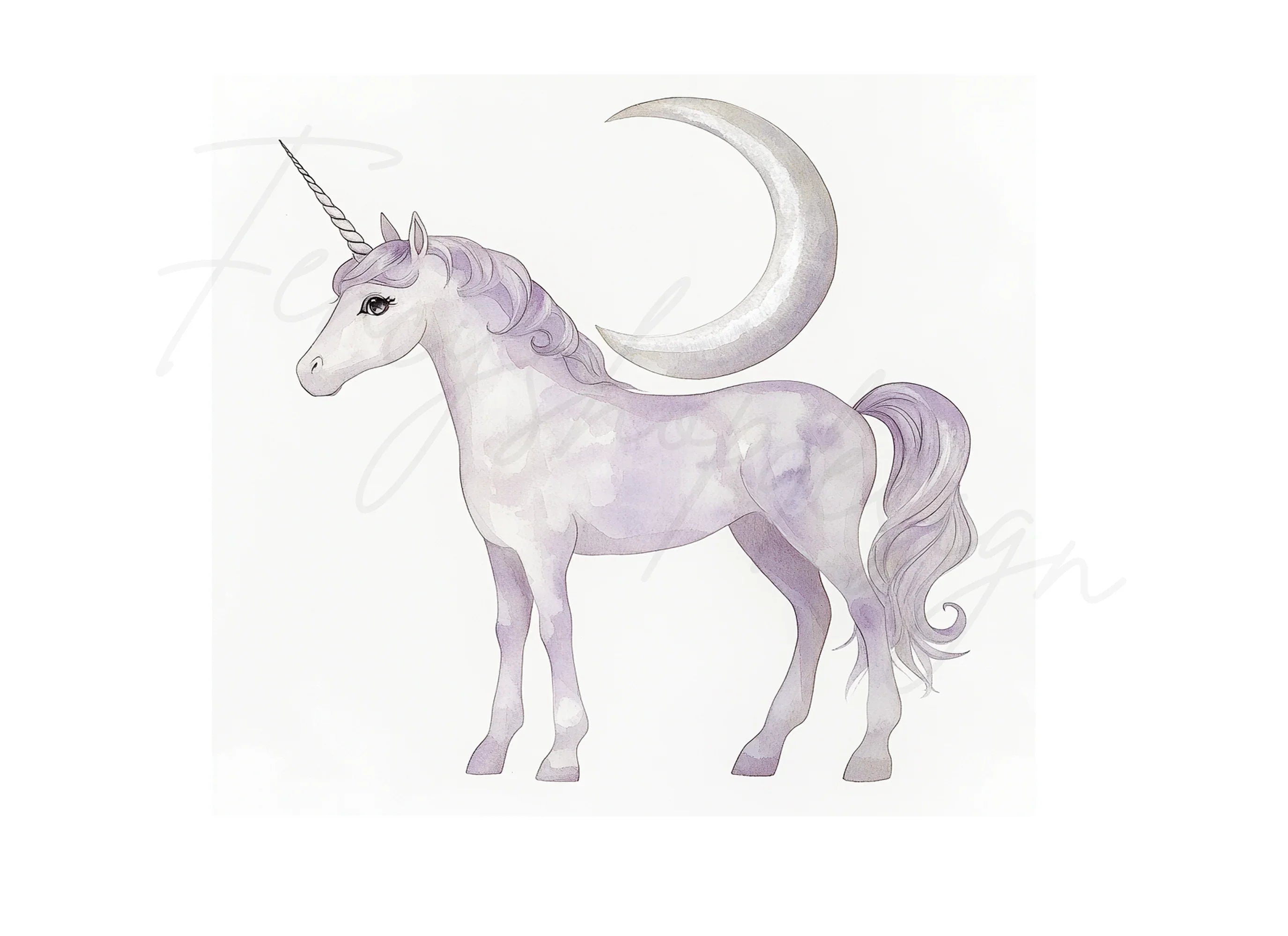 Purple Unicorns and Crescent Moons Clipart Bundle