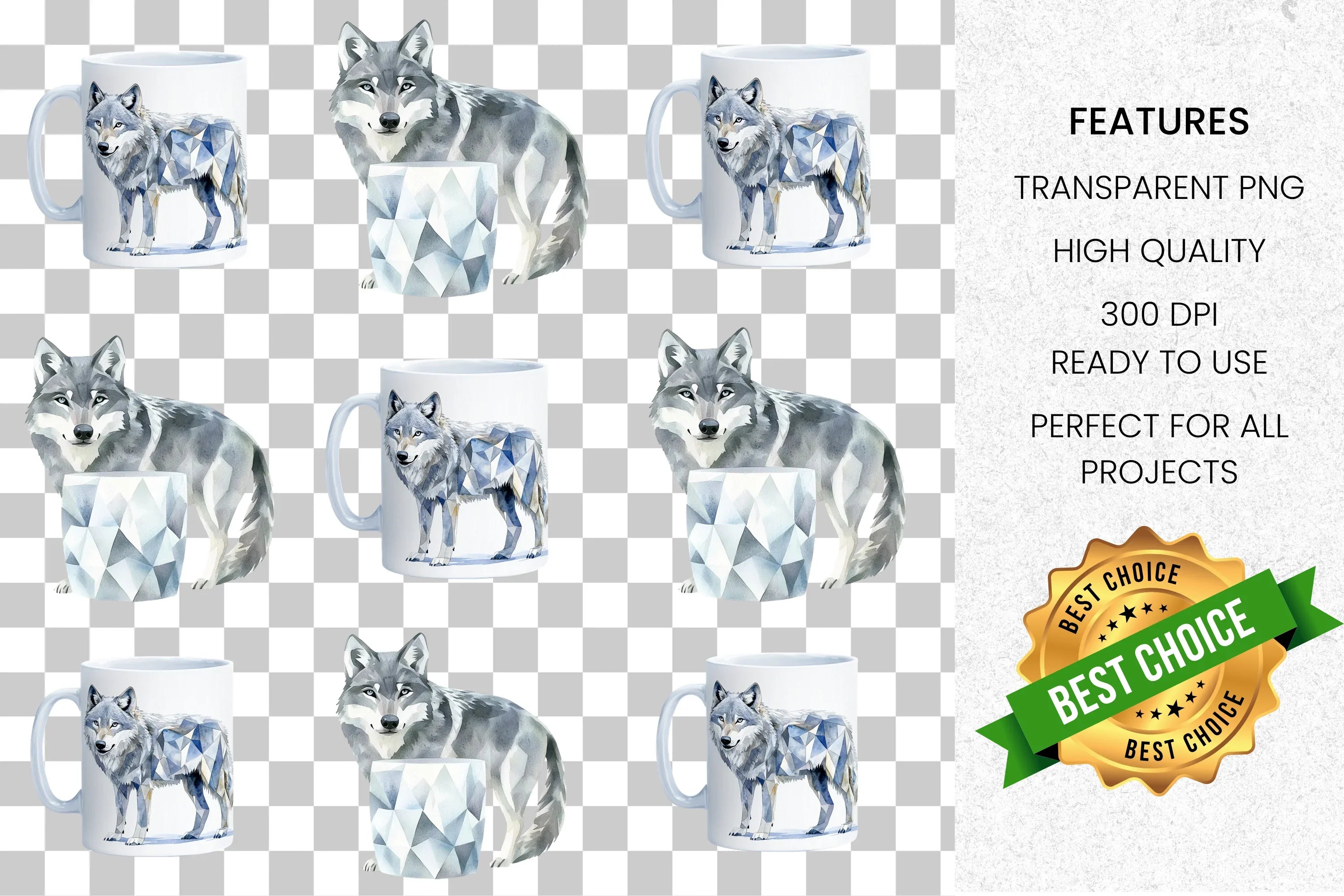 Geometric Wolf Clipart Bundle