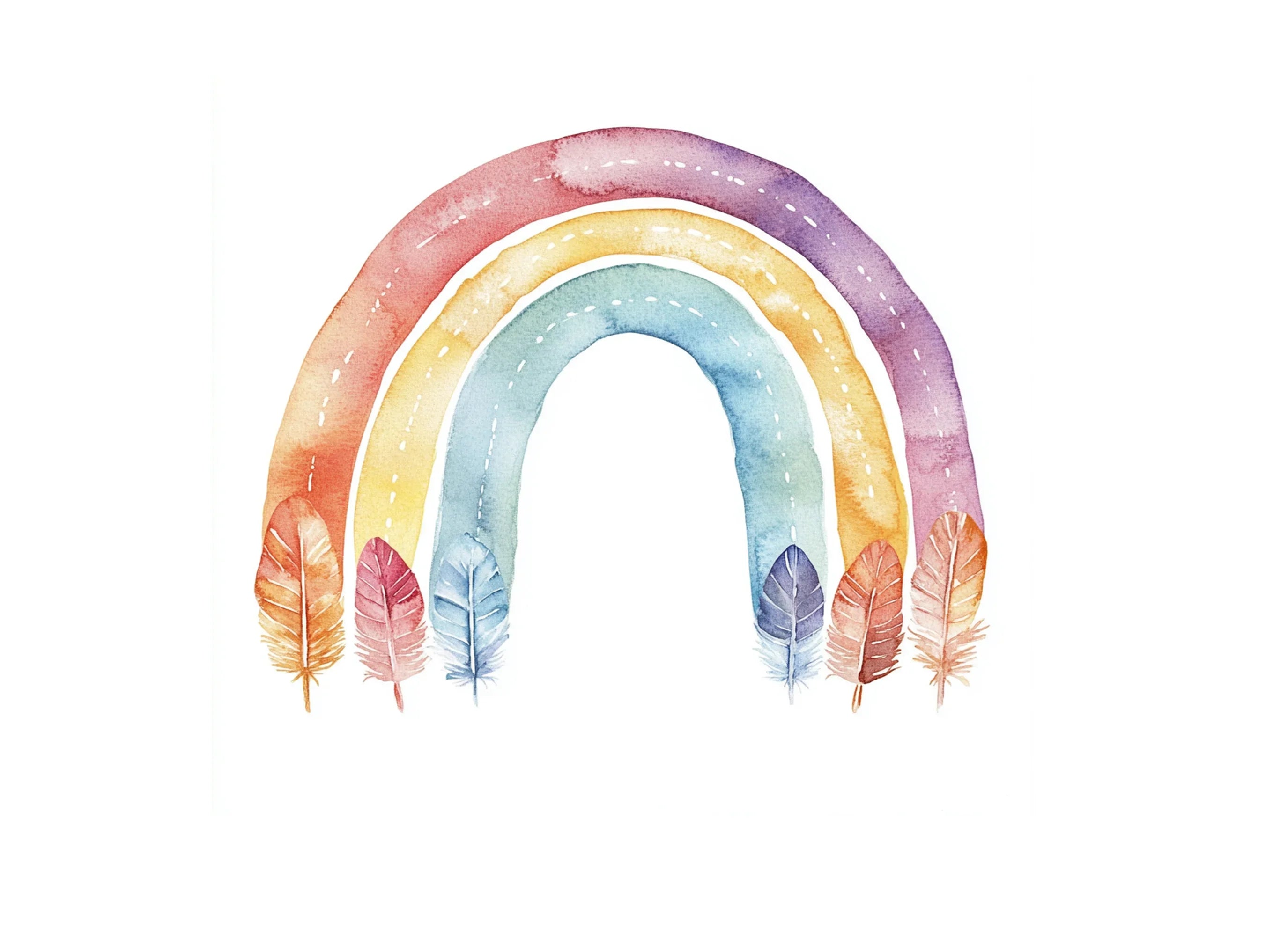 Boho Rainbow with Feathers Clipart Bundle