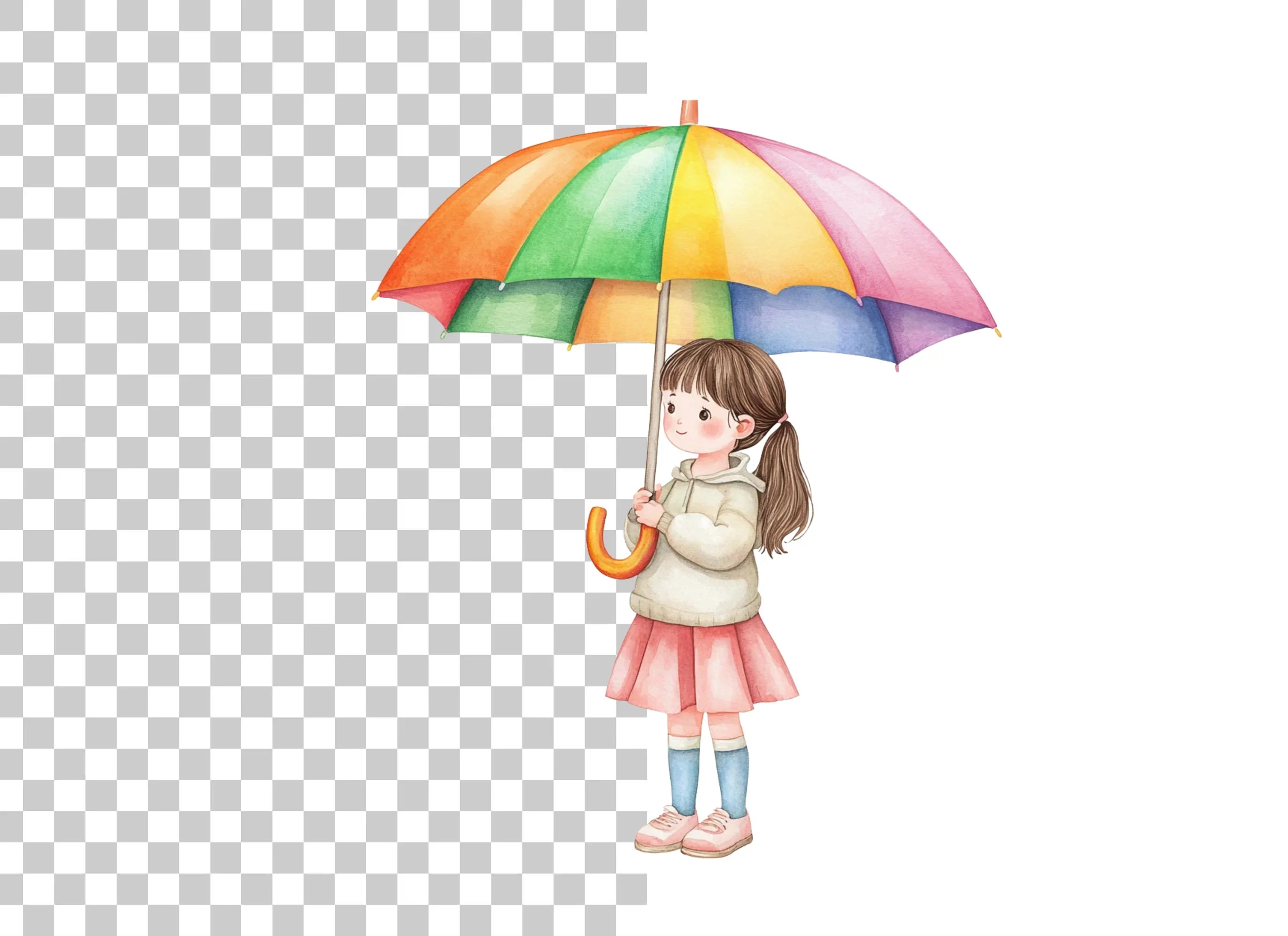 Girls with Rainbow Umbrellas Clipart Bundle