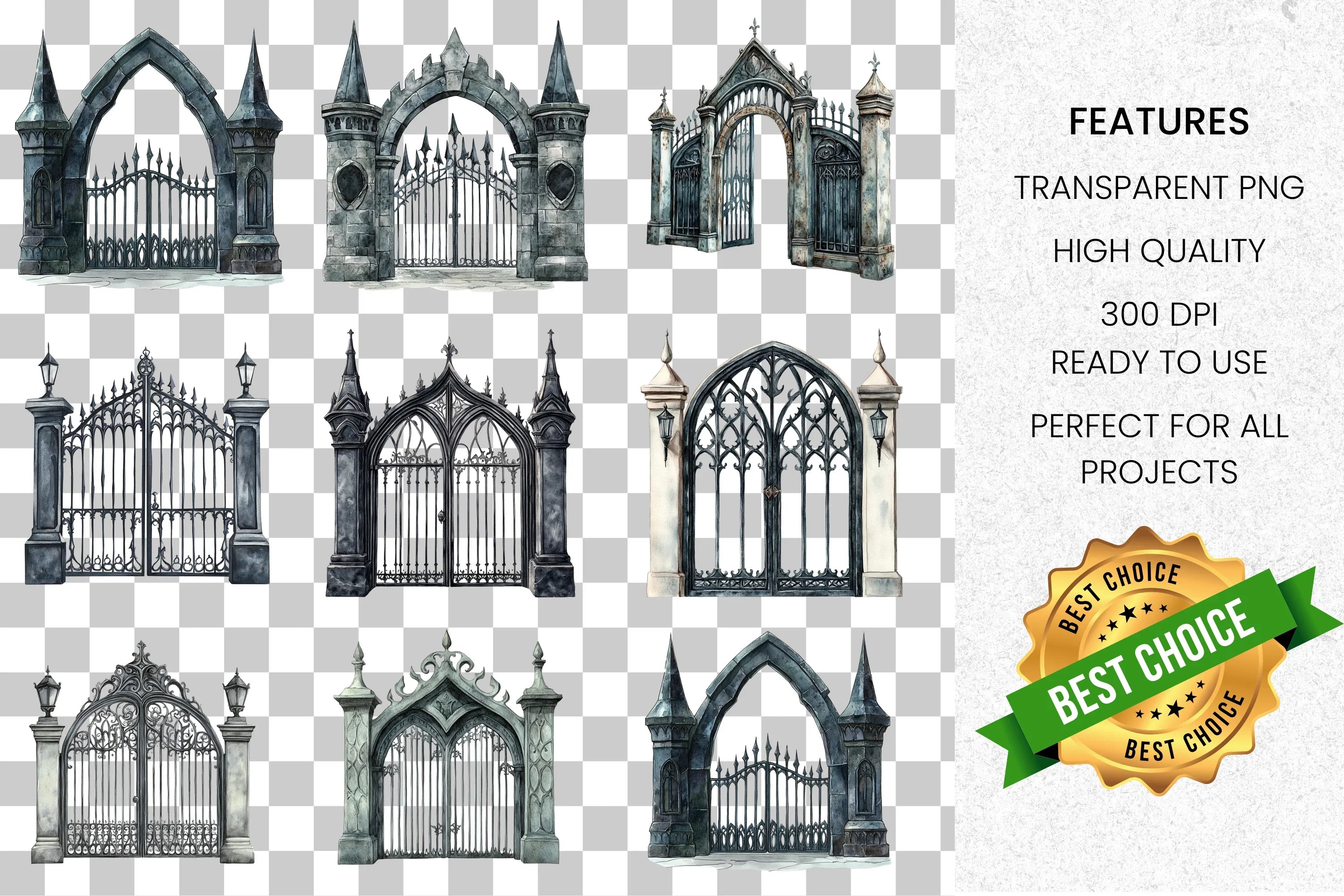 Gothic Fantasy Gates and Arches Clipart Bundle
