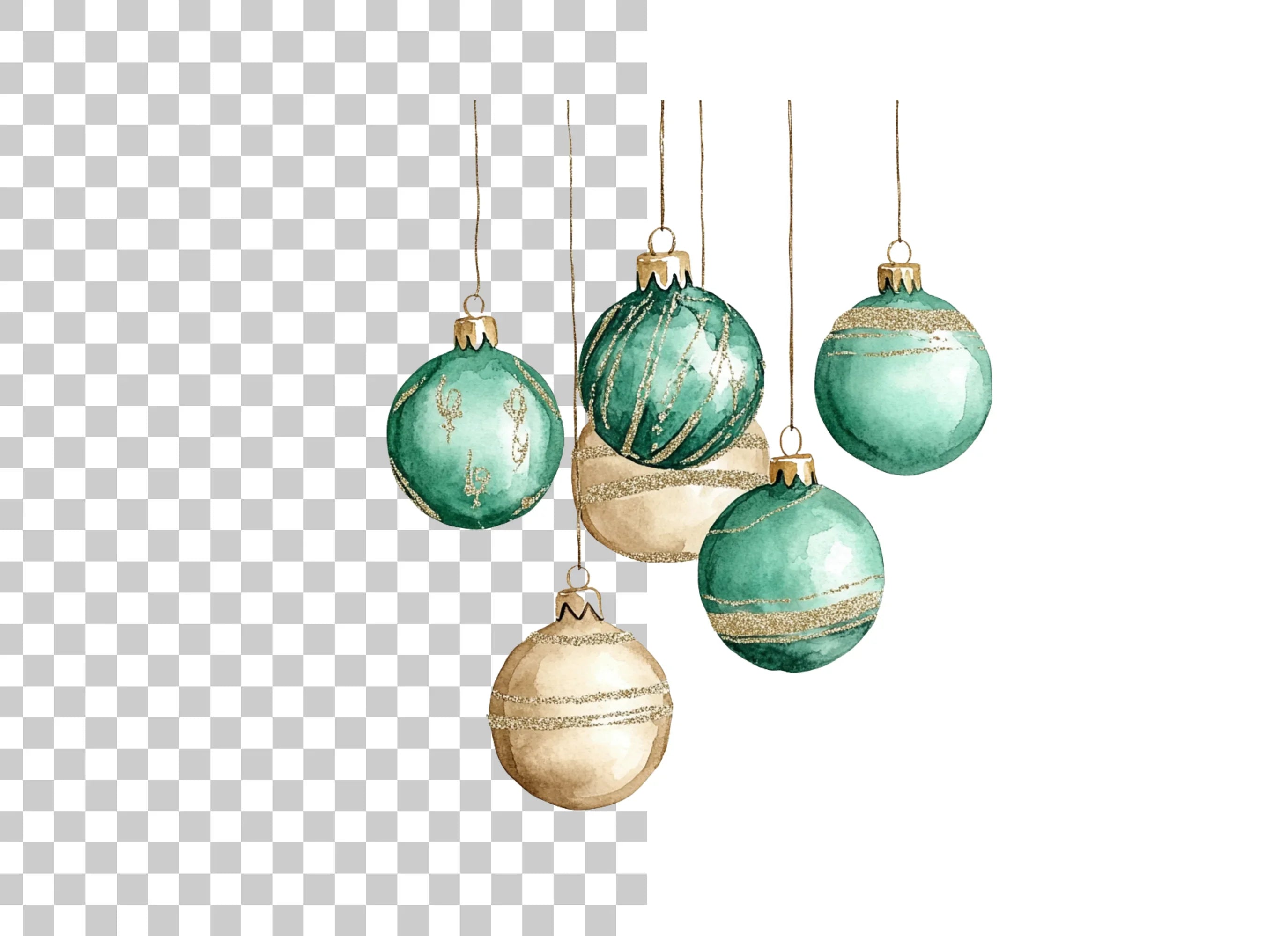 Elegant Christmas Ornaments Clipart Bundle