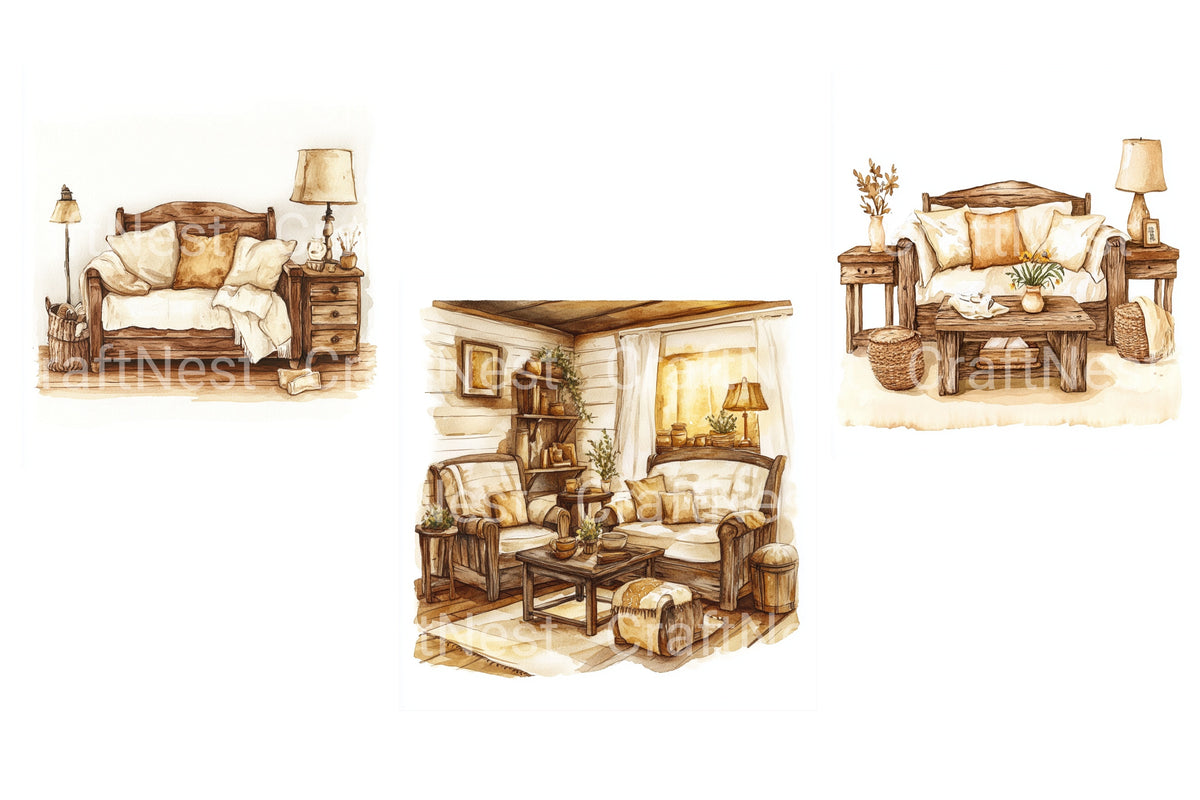 Cozy Rustic Living Room Clipart Bundle
