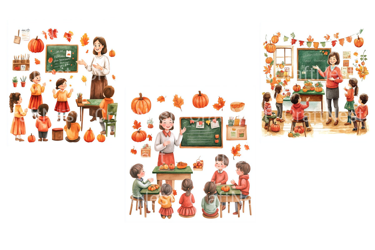 Autumn Classroom Teacher Kids Clipart Bundle