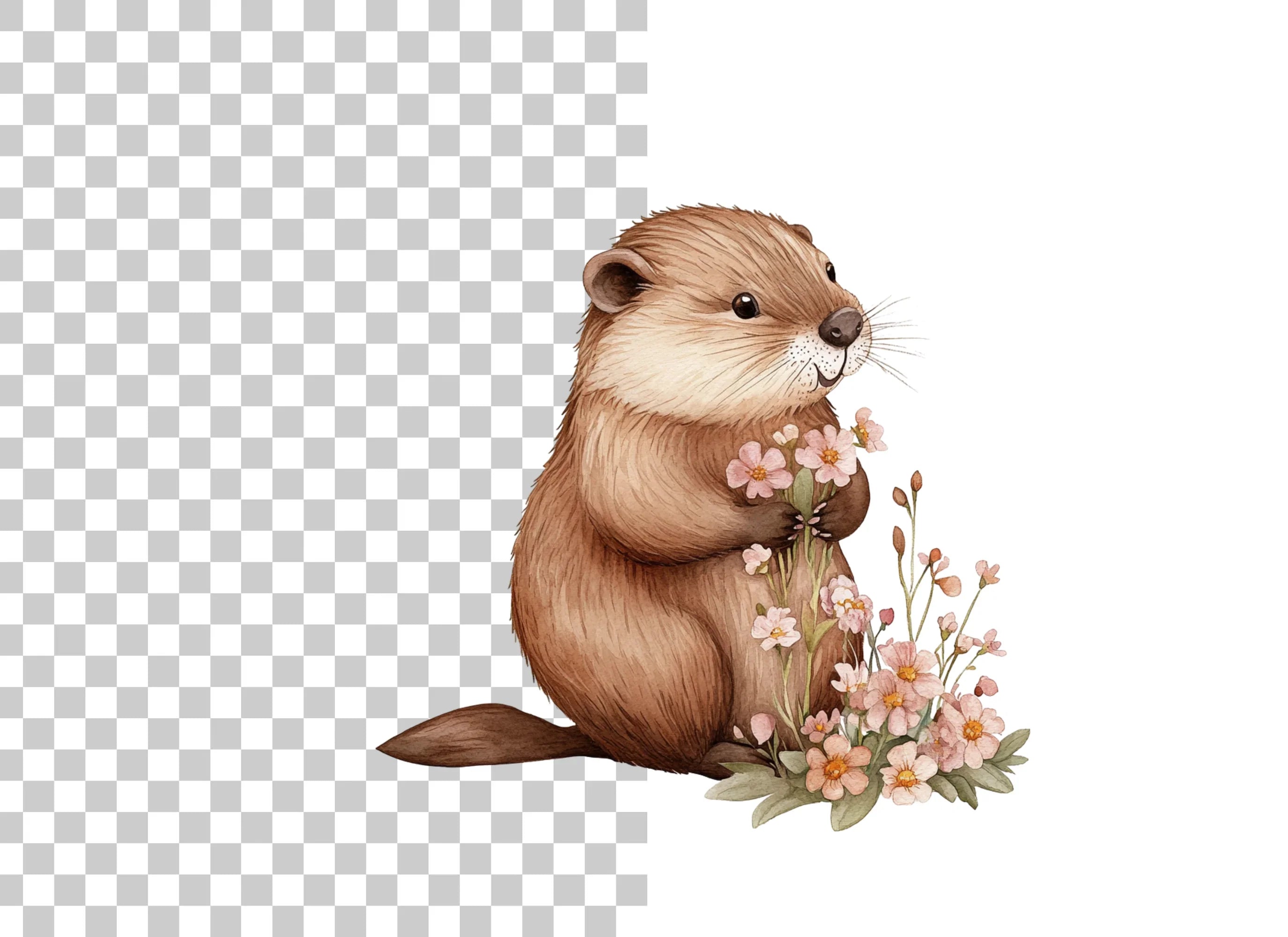 Sweet Groundhog Holding Flowers Clipart Bundle