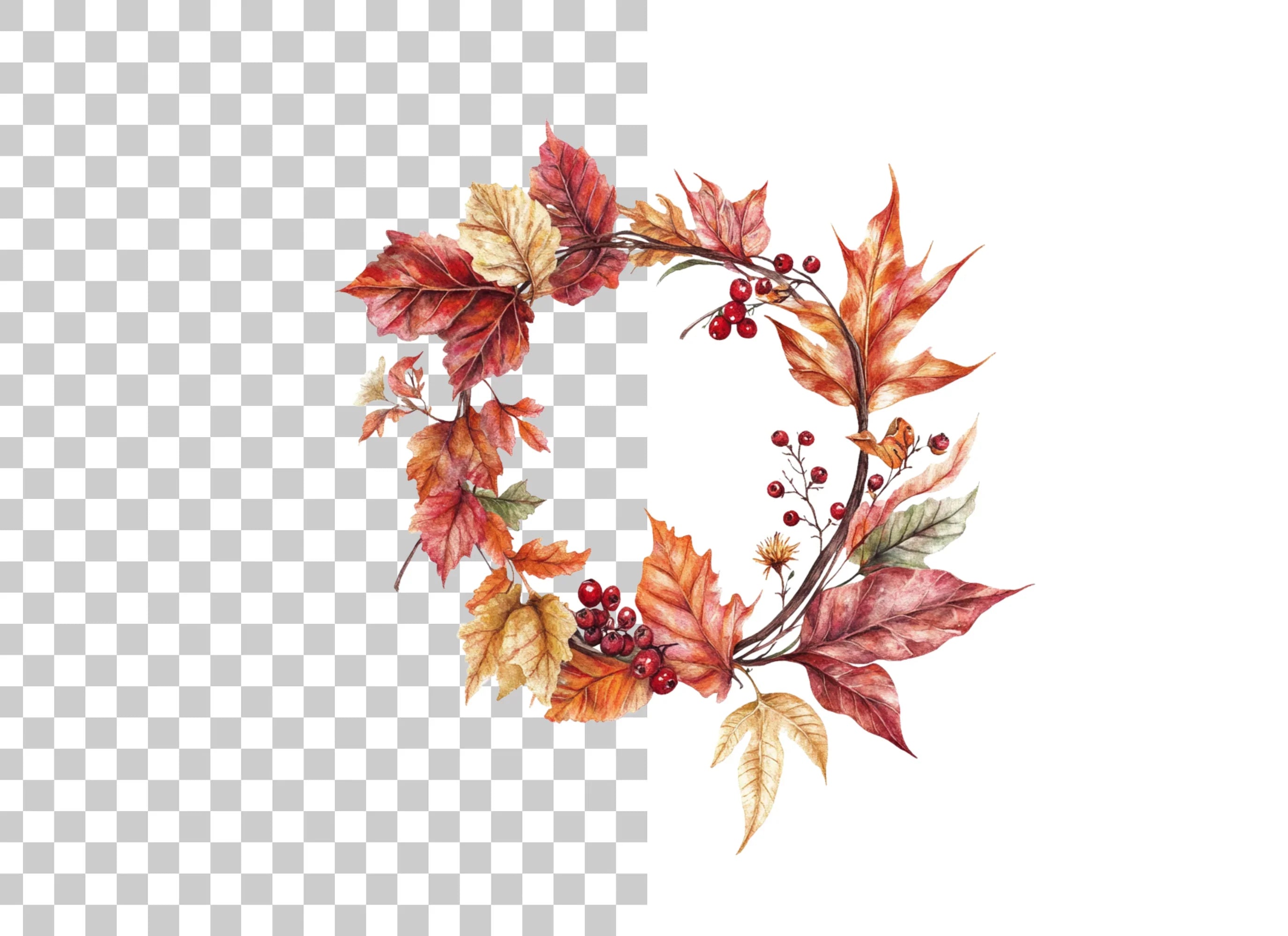 Autumn Leaves Wreath Clipart Bundle