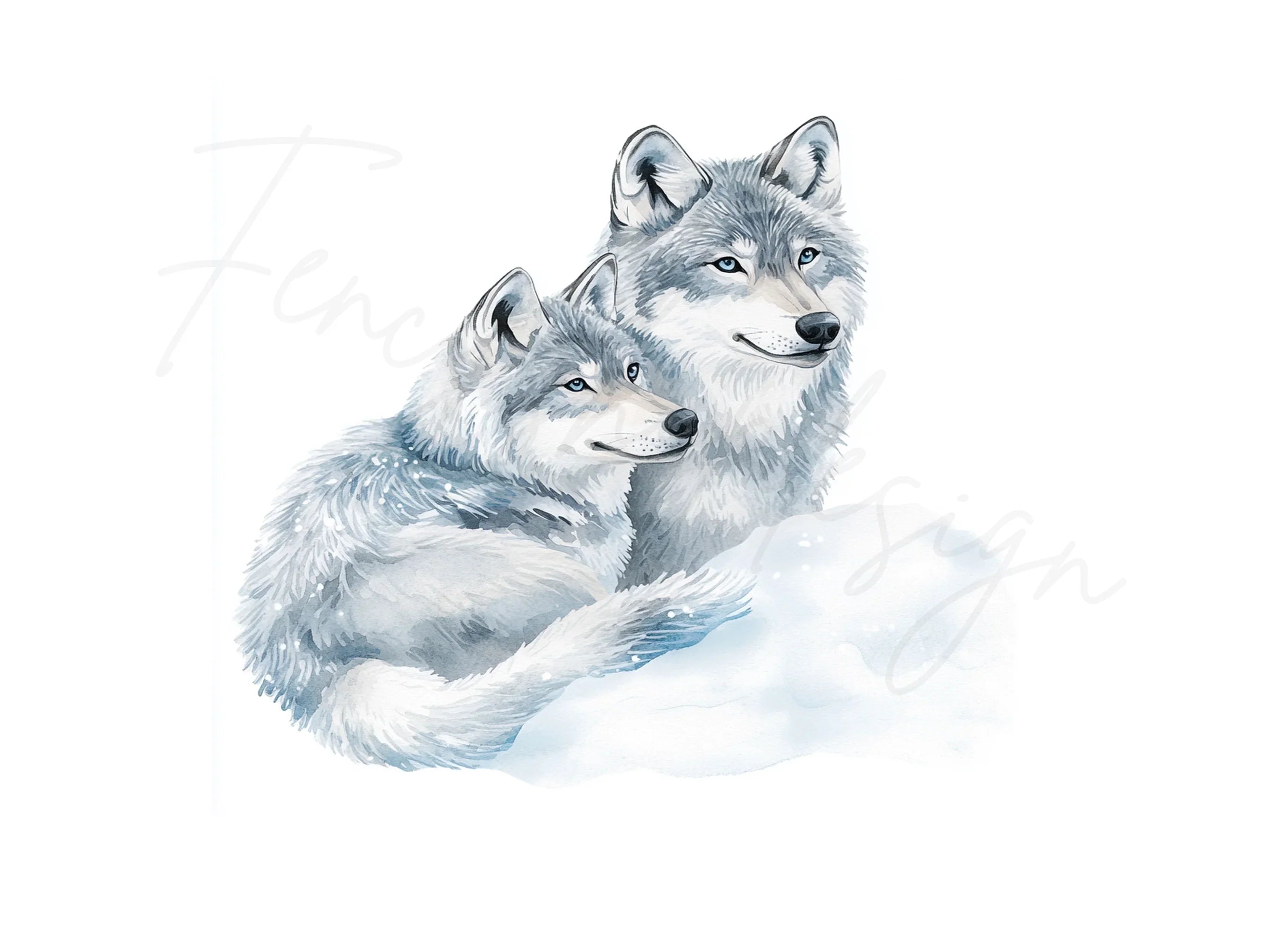 Gray Wolf Couple Clipart Bundle