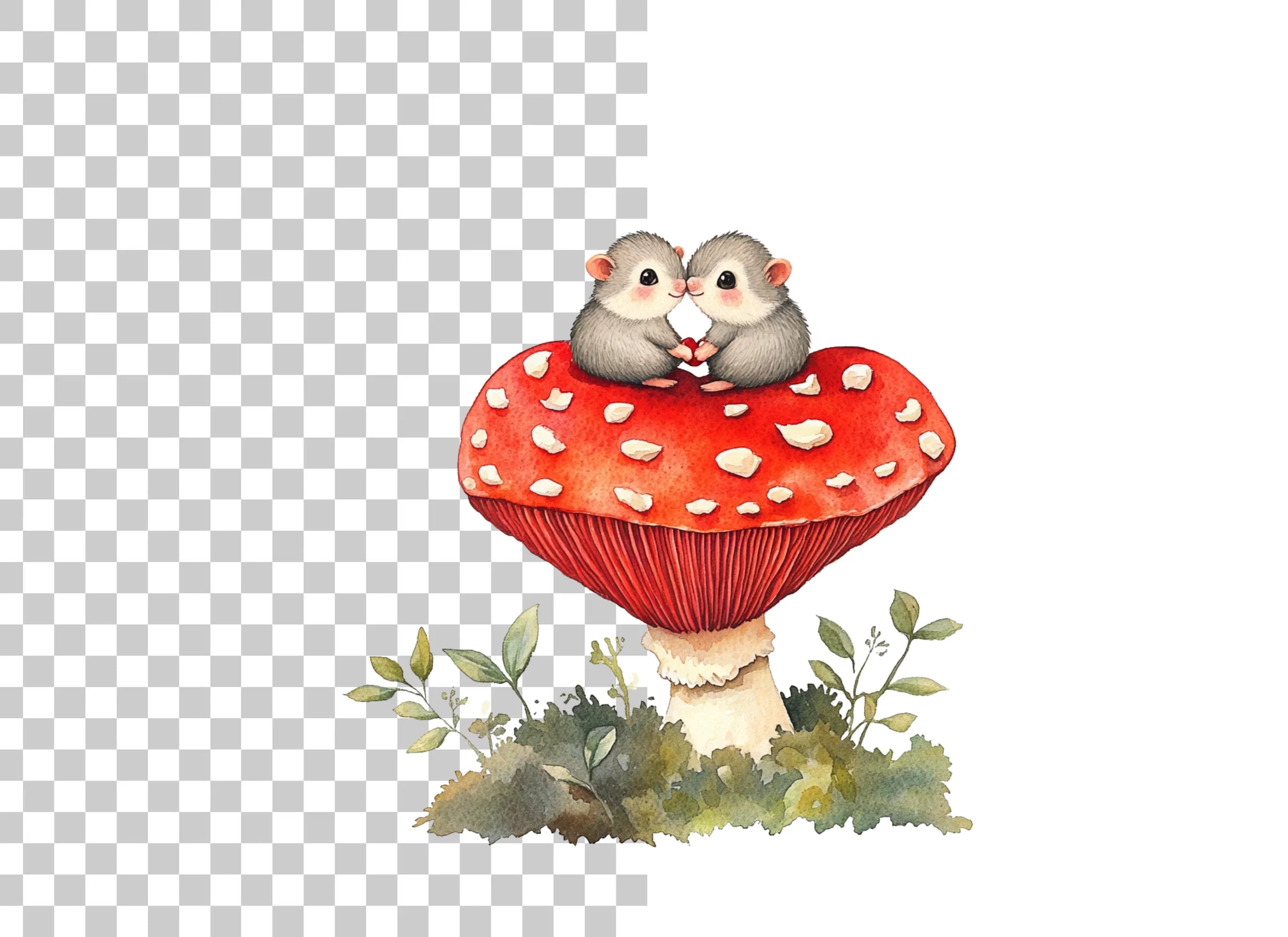 Cute Mice on Mushroom Clipart Bundle