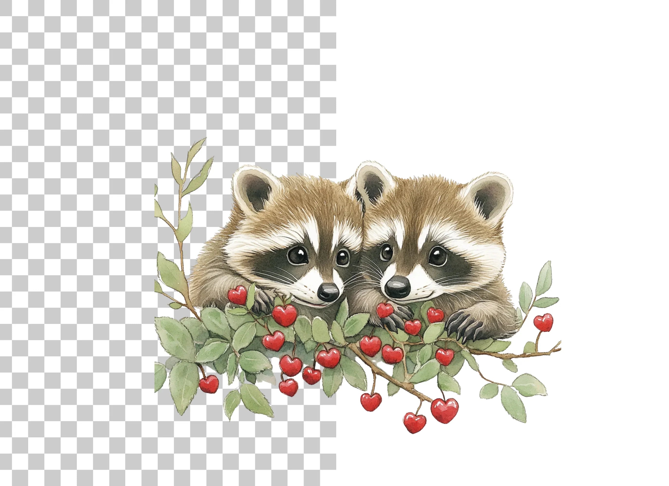Sweet Raccoons with Berries Clipart Bundle