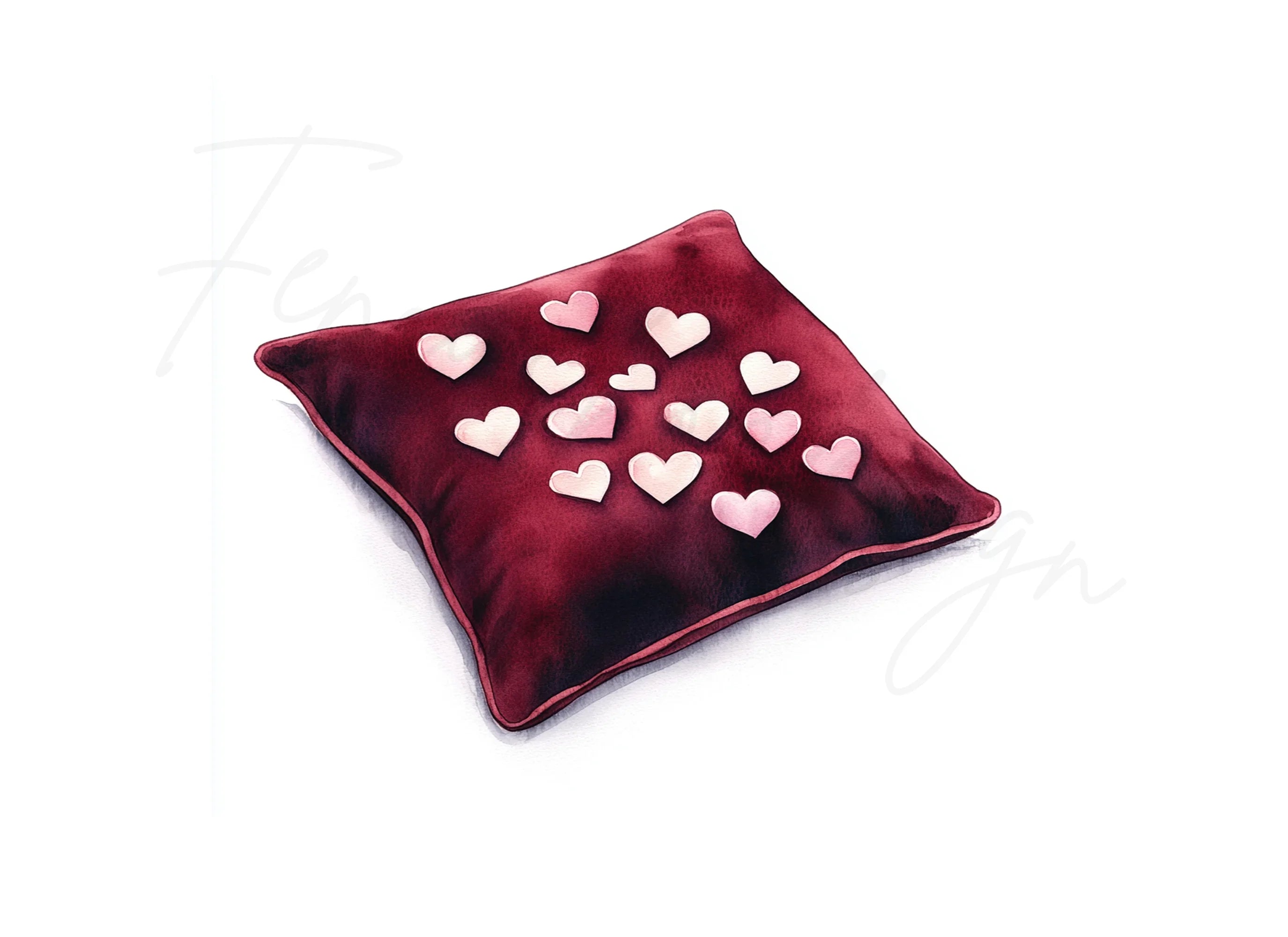 Red Velvet Heart Pillow Clipart Bundle