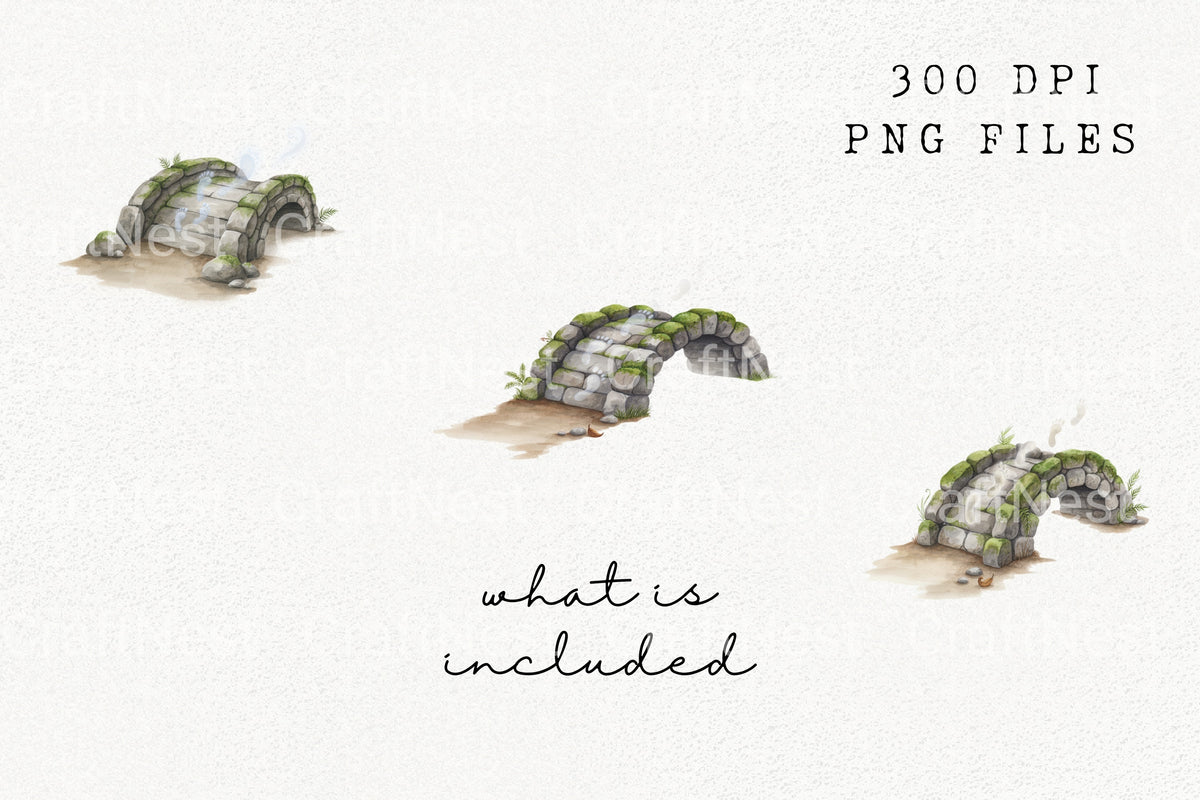 Mossy Stone Bridge With Footprints Clipart Bundle