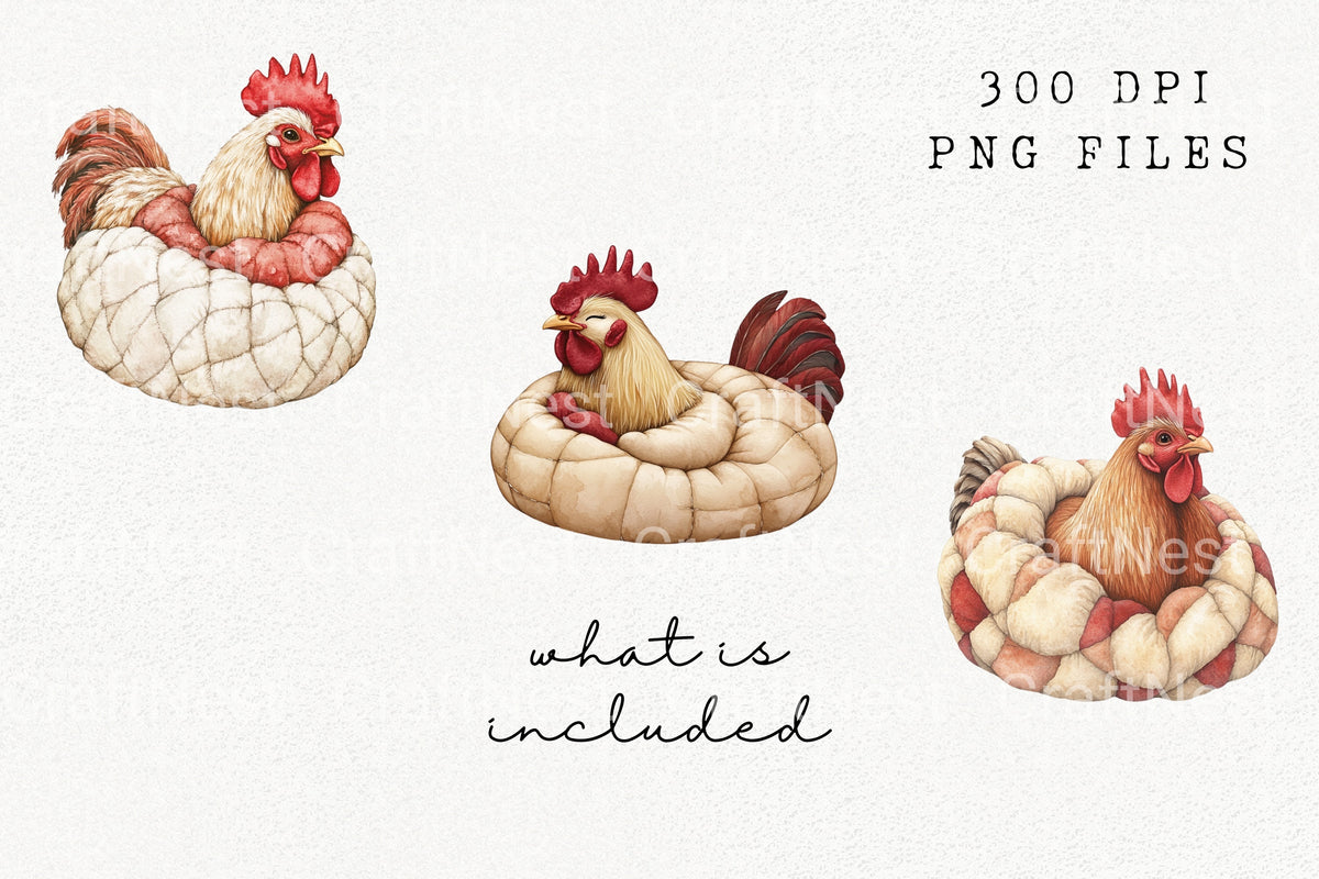 Cozy Hen Illustrations Clipart Bundle