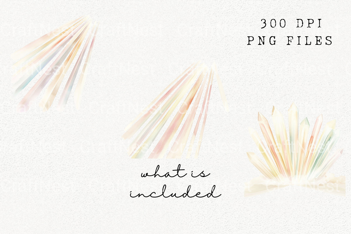 Pastel Crystal And Light Beam Clipart Bundle