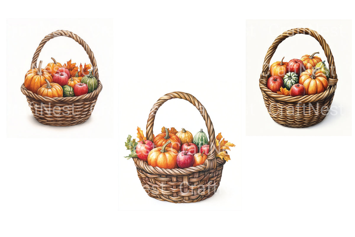Autumn Harvest Basket Clipart Bundle