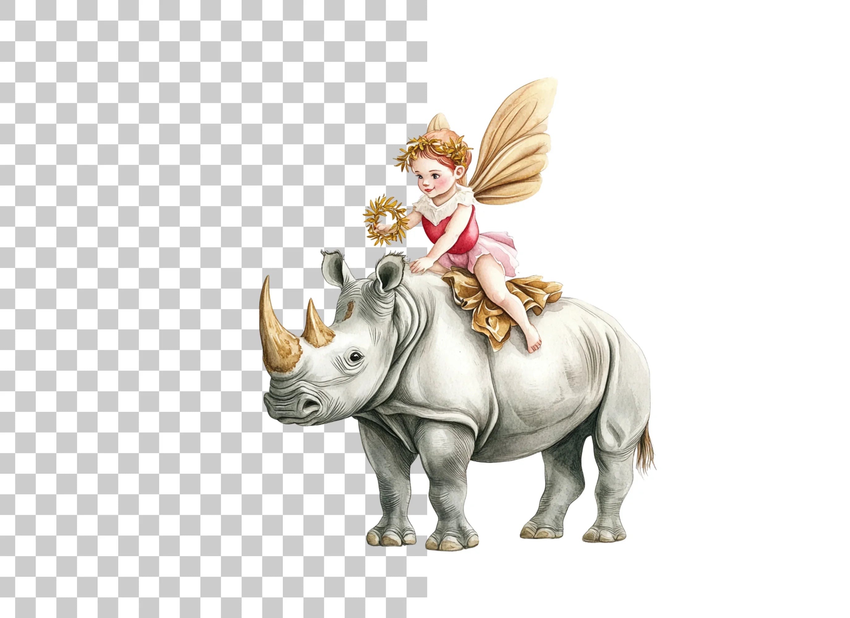 Fairy Riding Rhinoceros Clipart Bundle