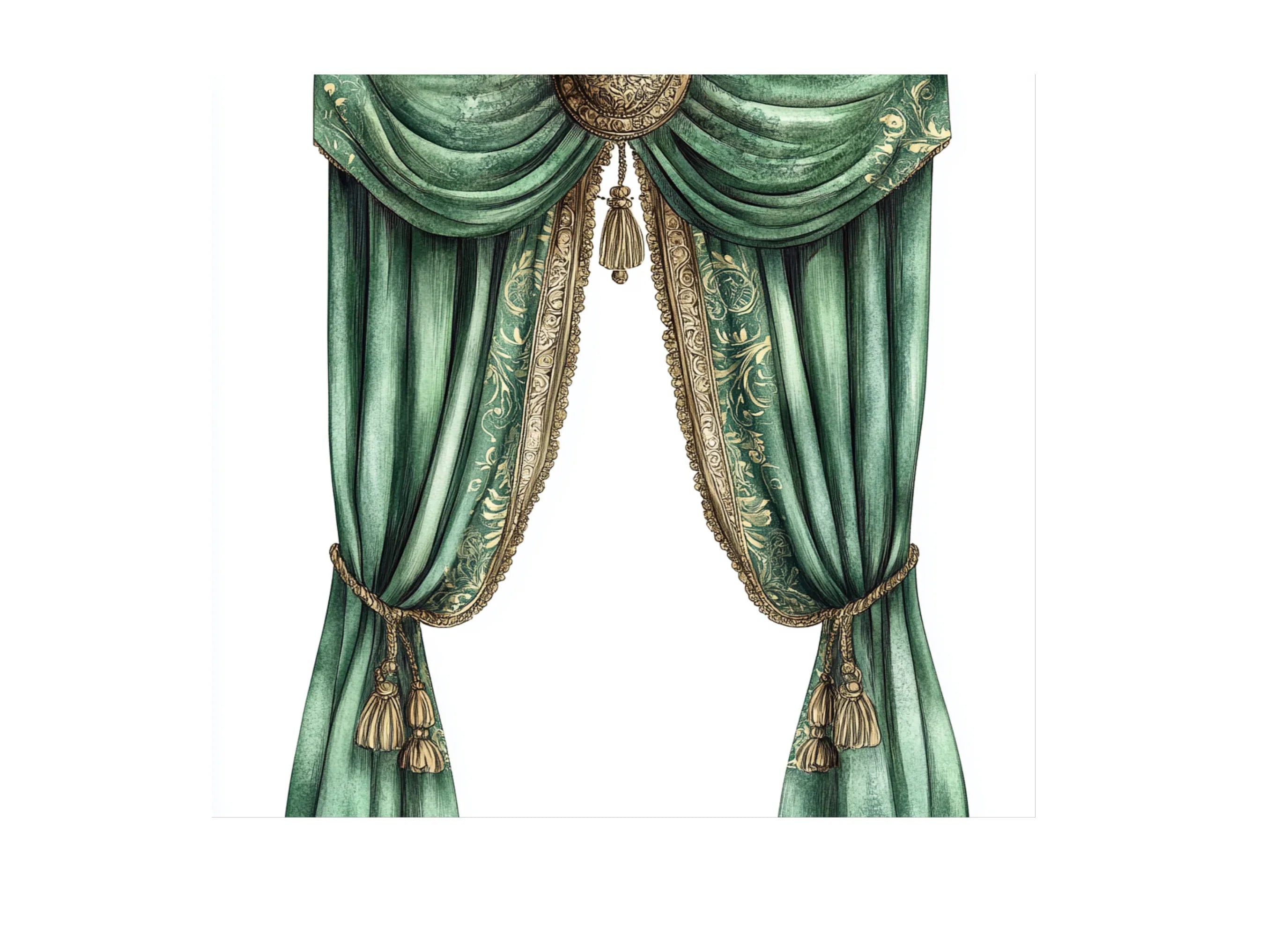 Ornate Green and Gold Curtain Clipart Bundle