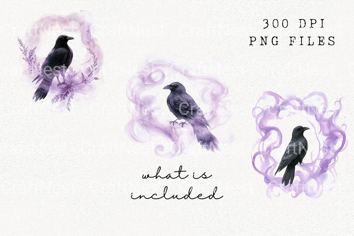 Mystical Raven With Smoke Clipart Bundle