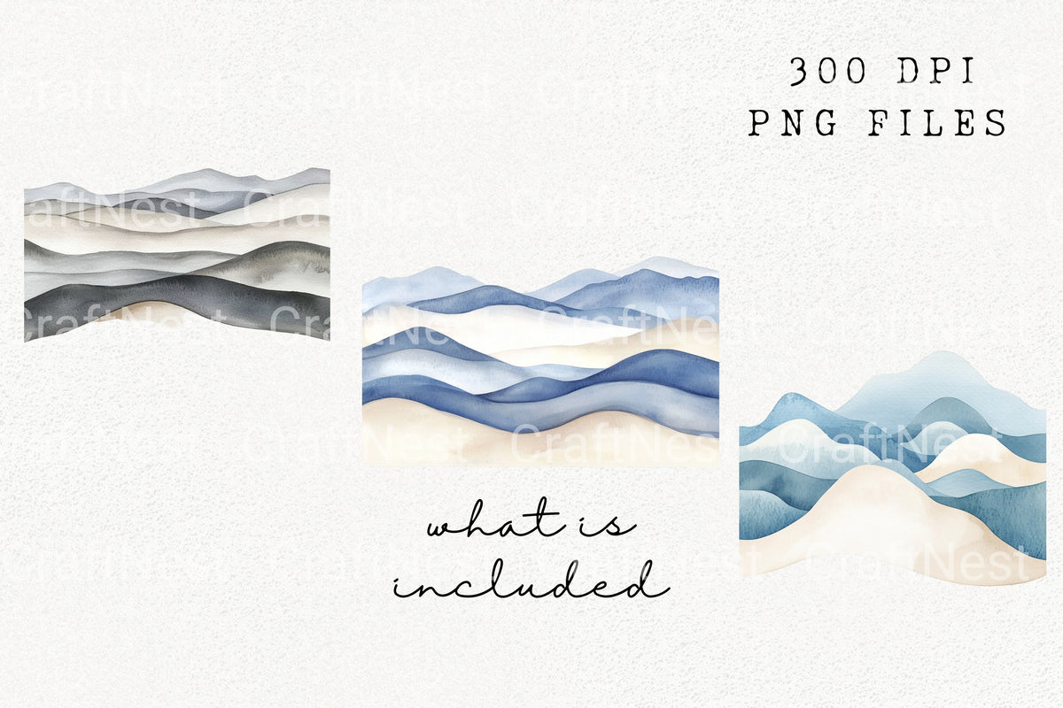Abstract Wavy Landscape Layers Clipart Bundle