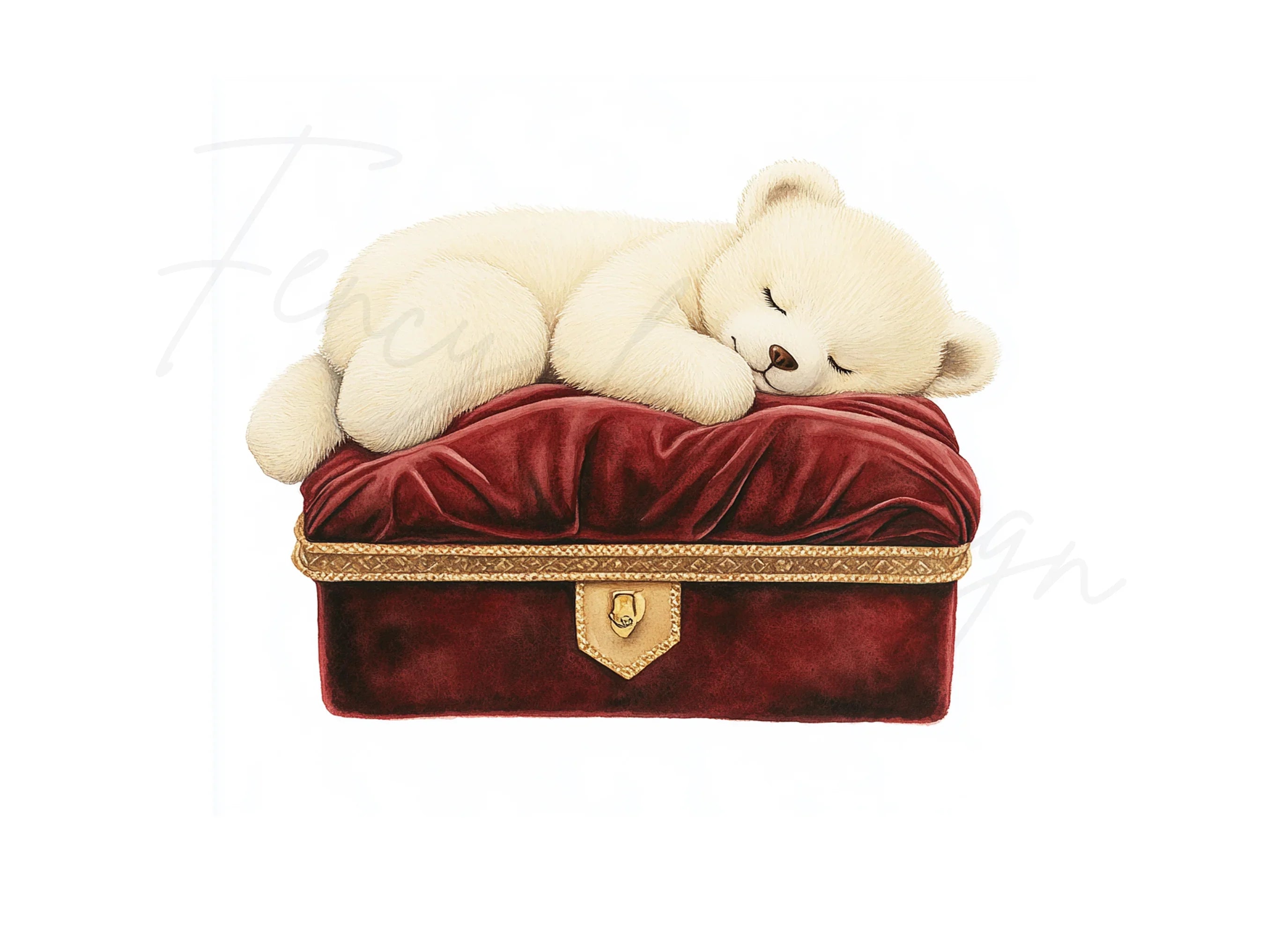 Sleeping Teddy Bear on Velvet Box Clipart Bundle