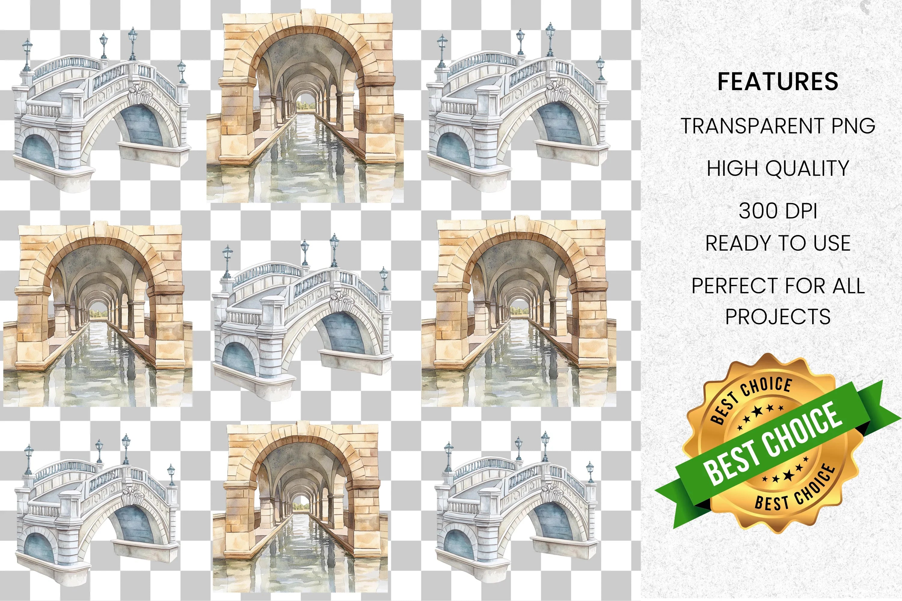 Stone Bridge Archway Clipart Bundle
