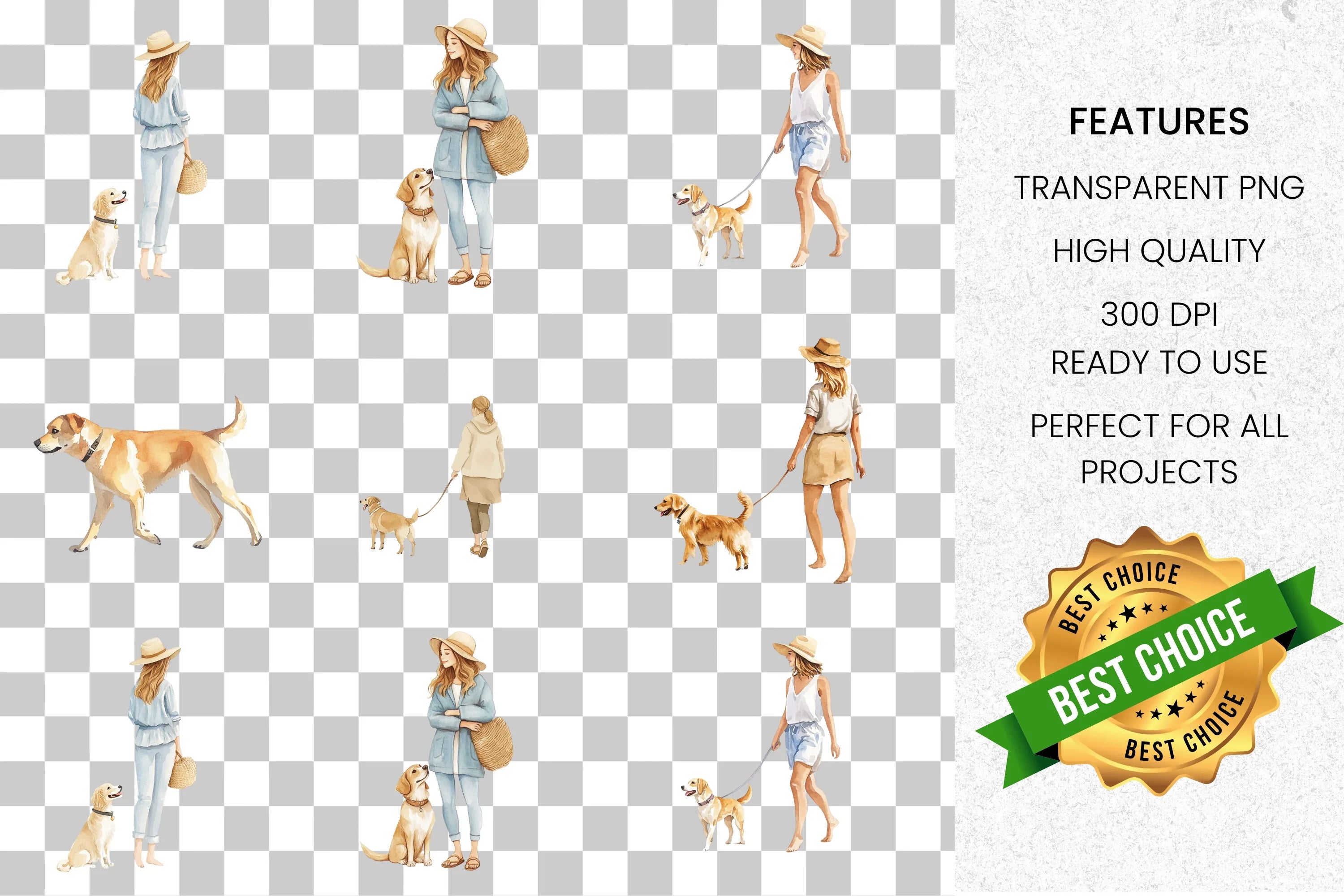 Woman Walking Dog Clipart Bundle