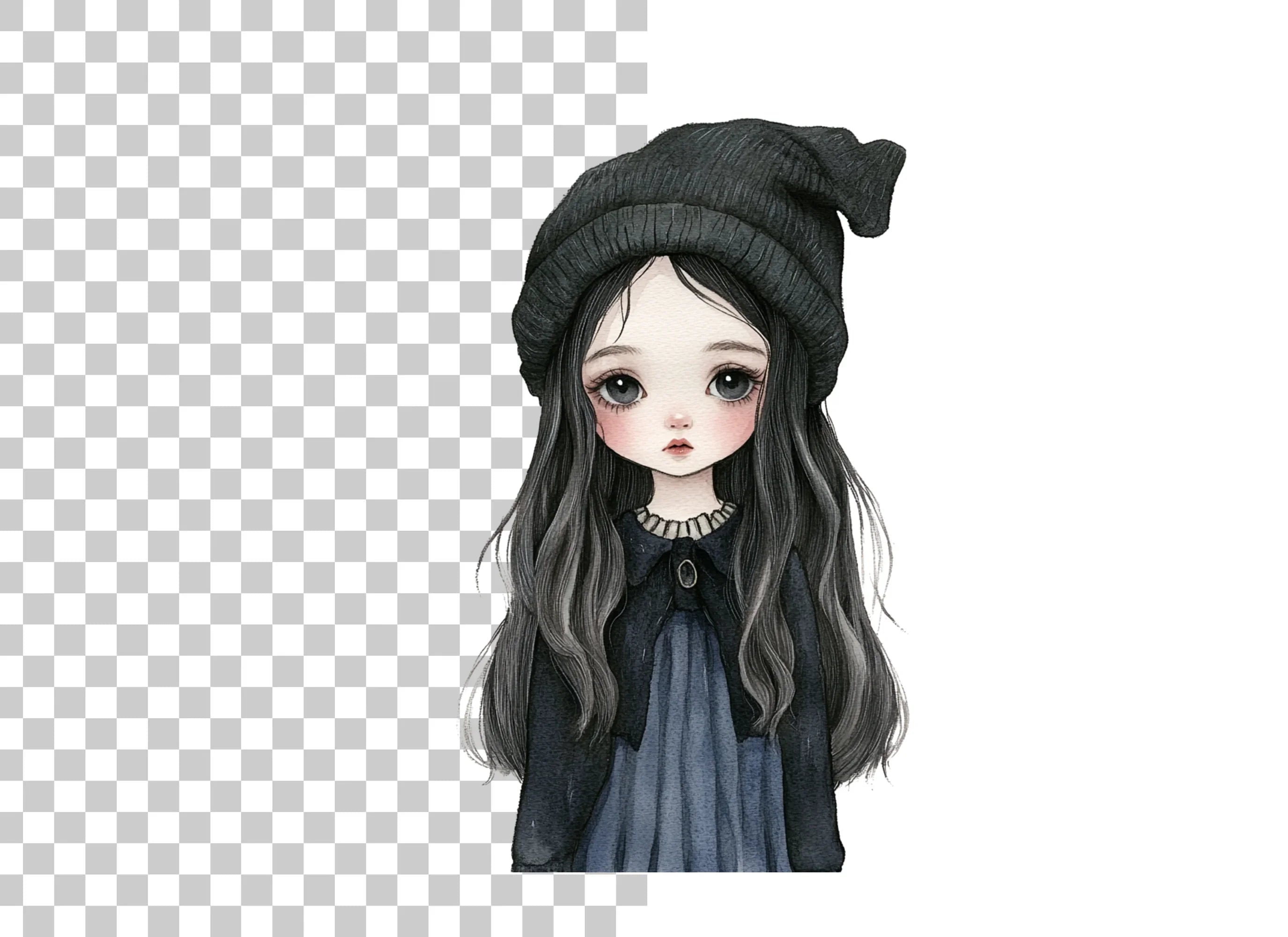 Cute Goth Girl with Beanie Clipart Bundle