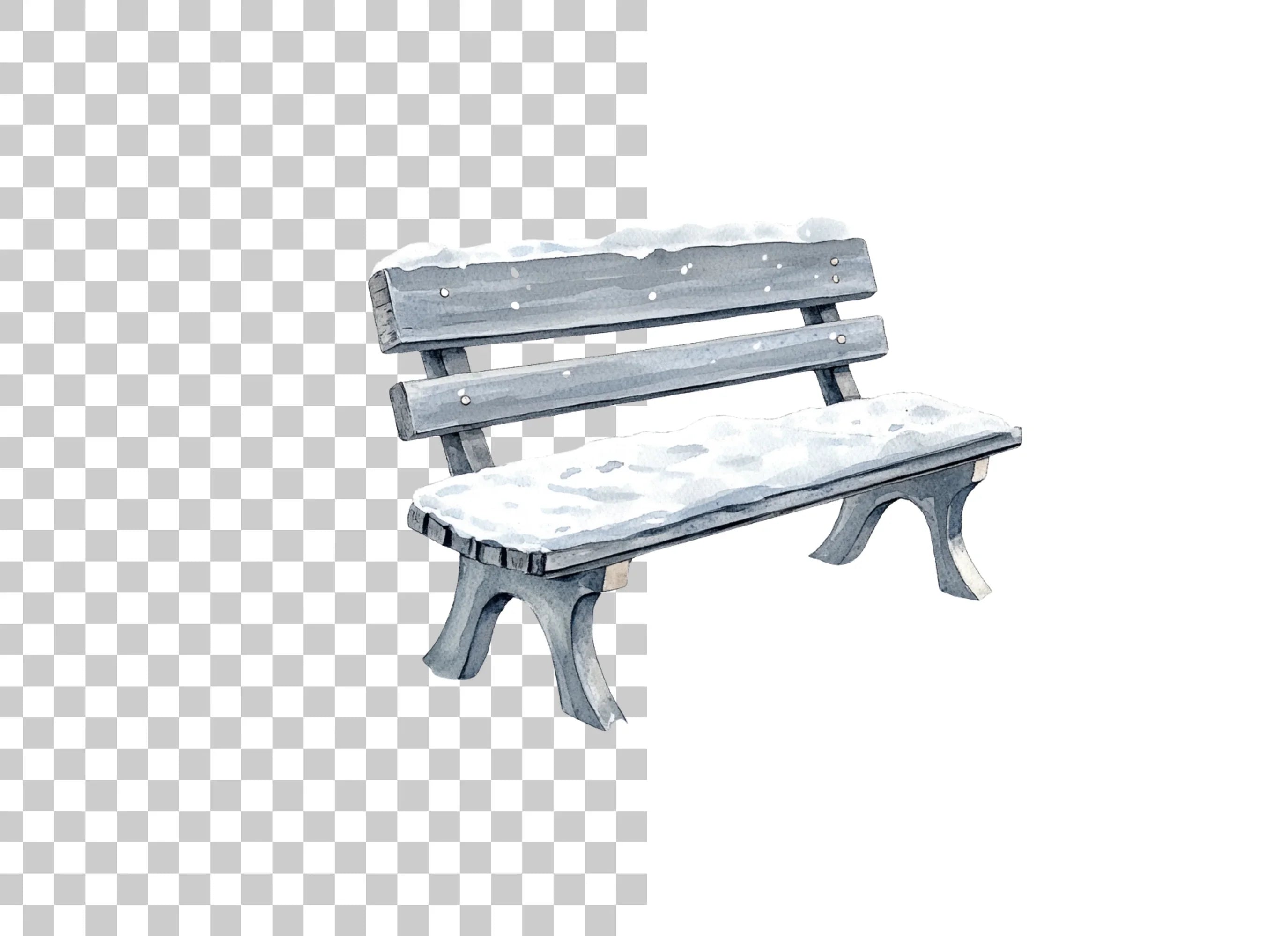 Gray Snowy Park Benches Clipart Bundle