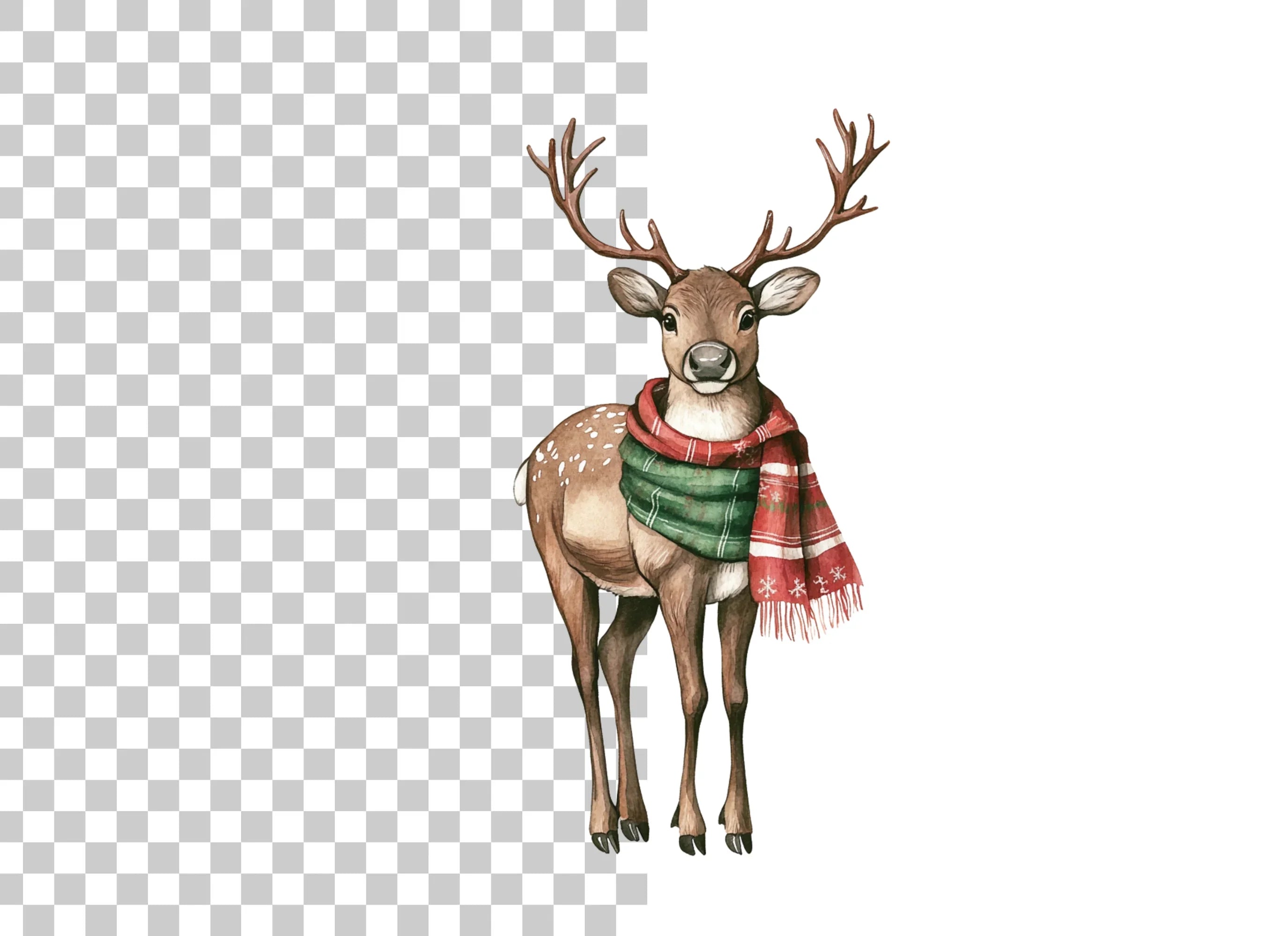 Festive Reindeer with Green Scarf Clipart Bundle