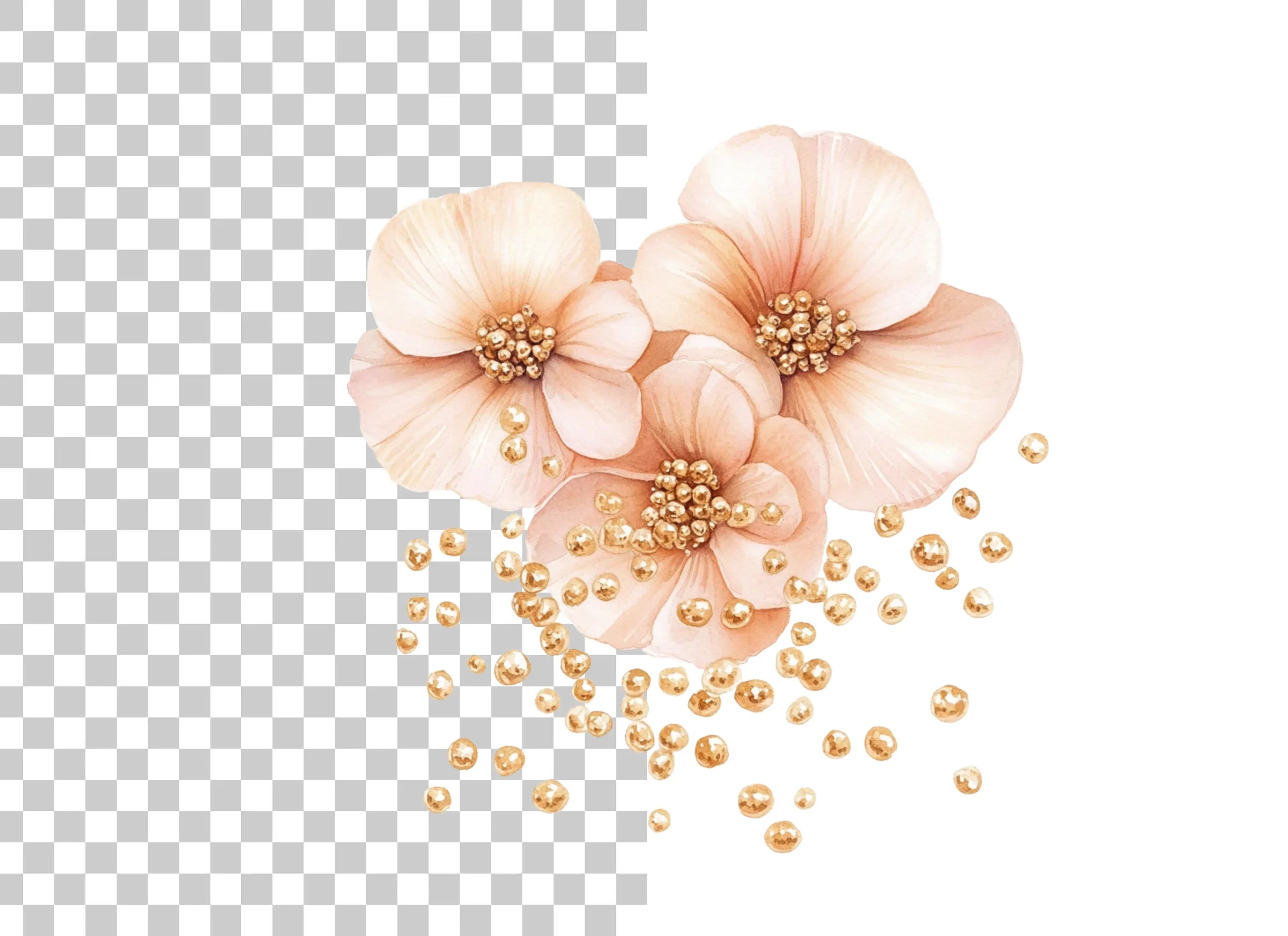Blush Flowers Gold Glitter Clipart Bundle