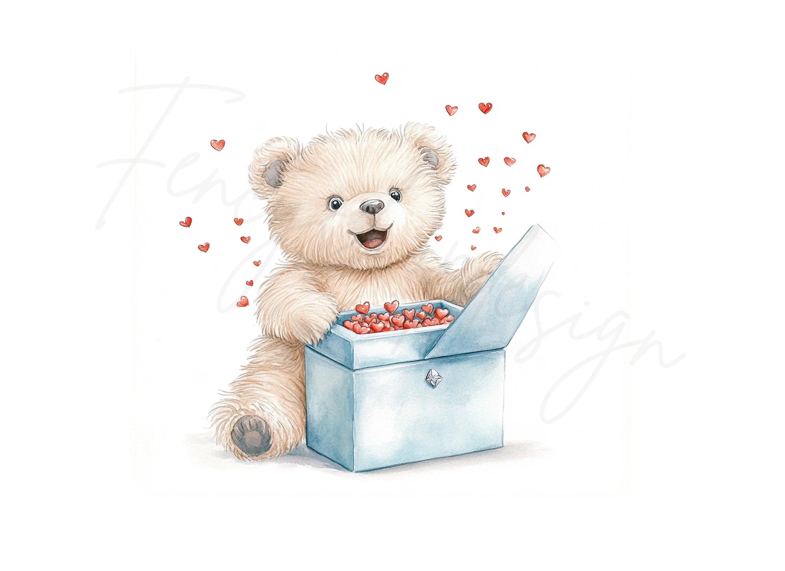 Cute Teddy Bear with Heart Box Clipart Bundle