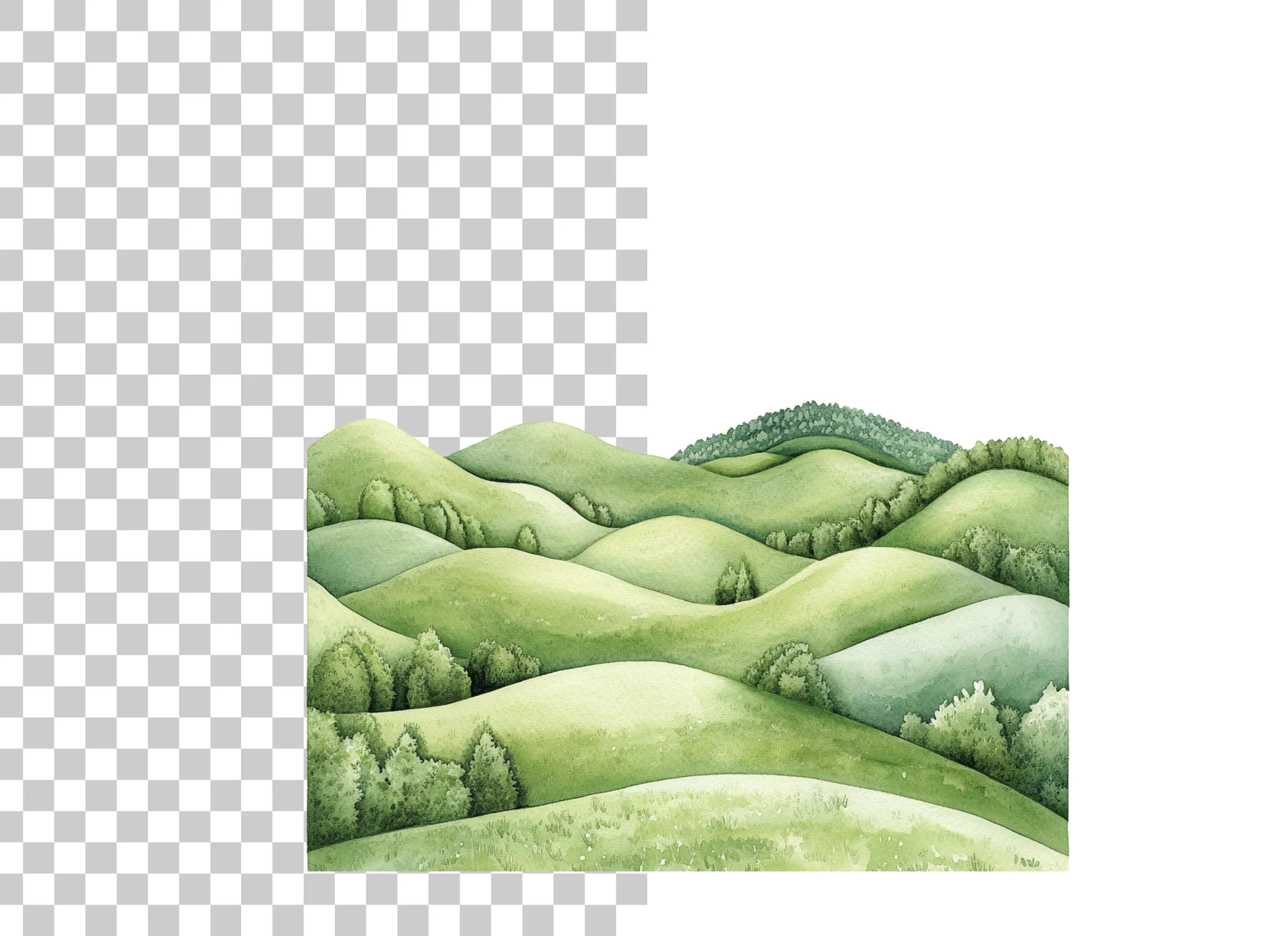 Green Rolling Hills Landscape Clipart Bundle