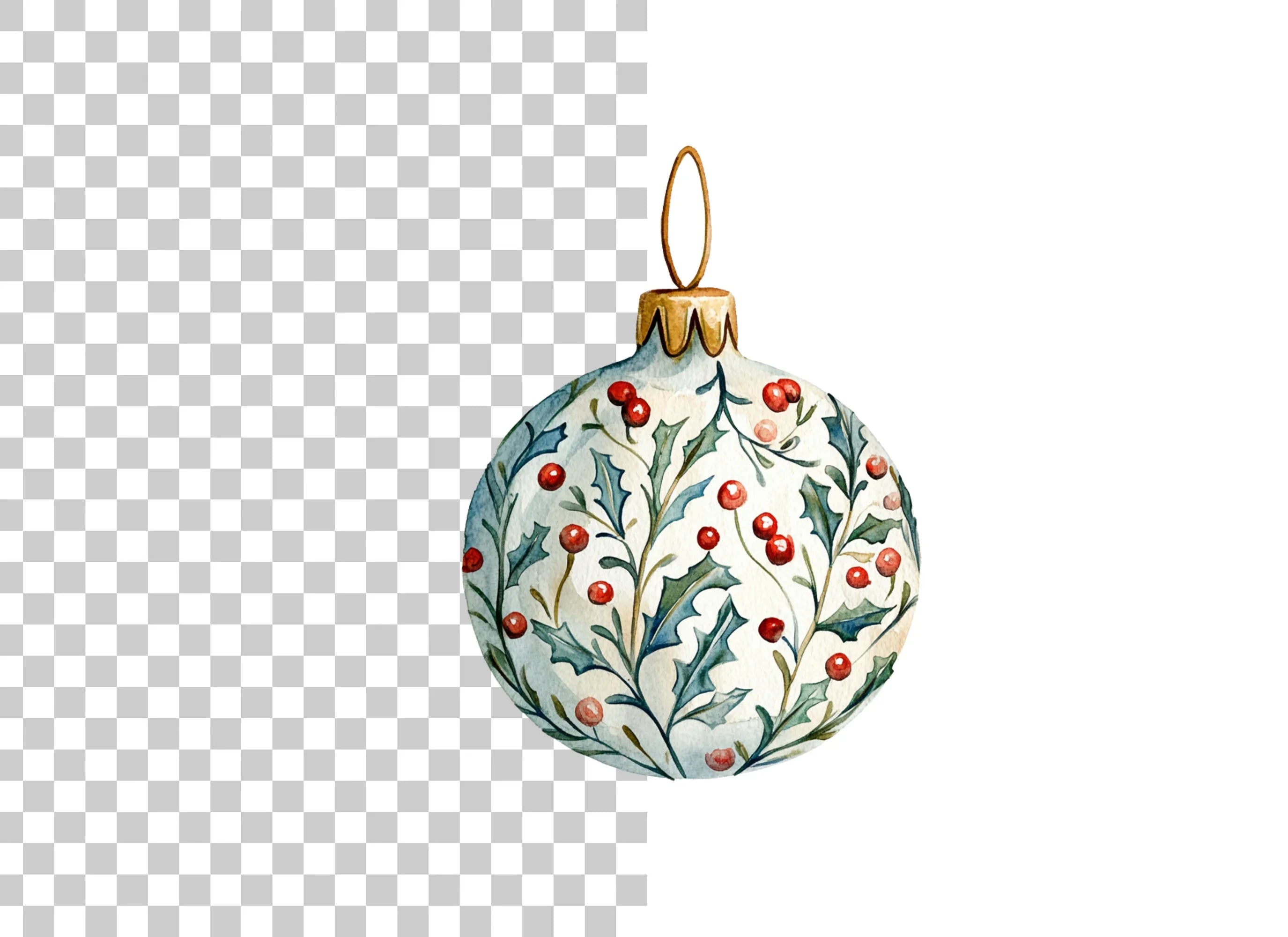 Holly Berry Christmas Ornament Clipart Bundle