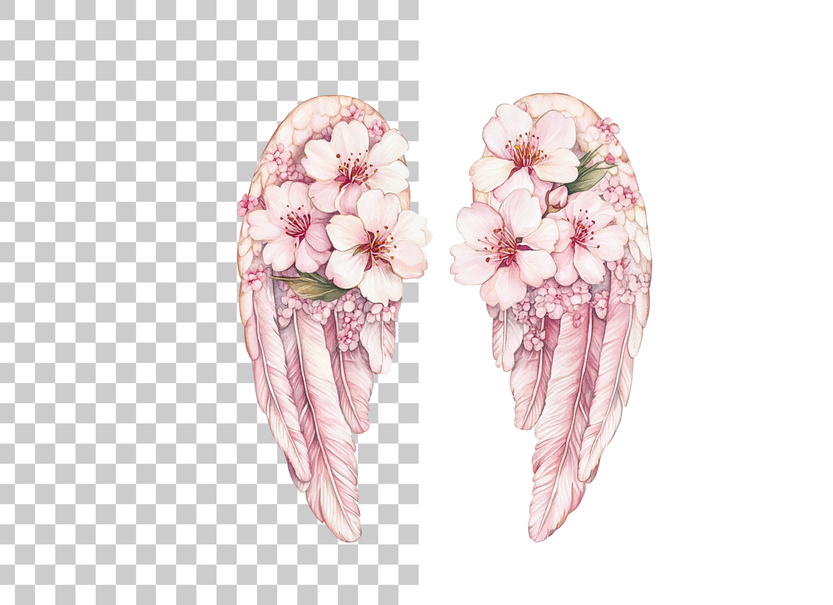 Cherry Blossom Angel Wings Clipart Bundle