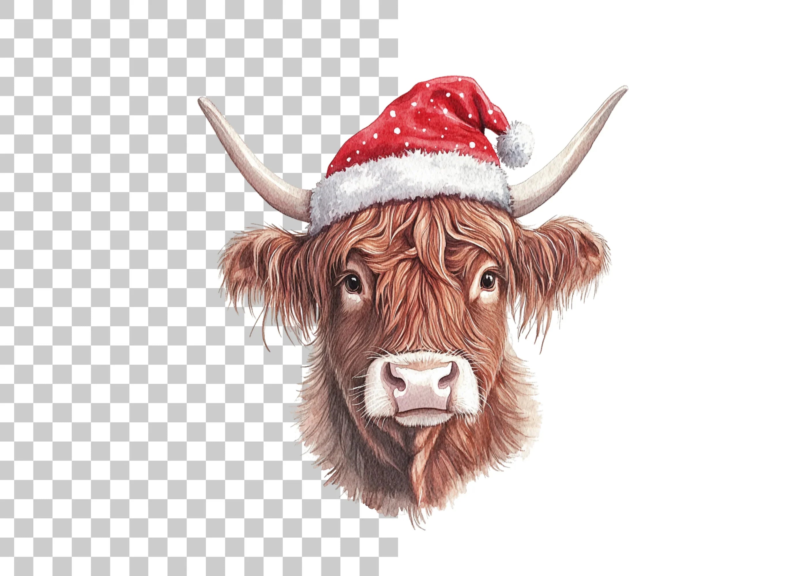 Highland Cow Christmas Santa Hats Clipart Bundle