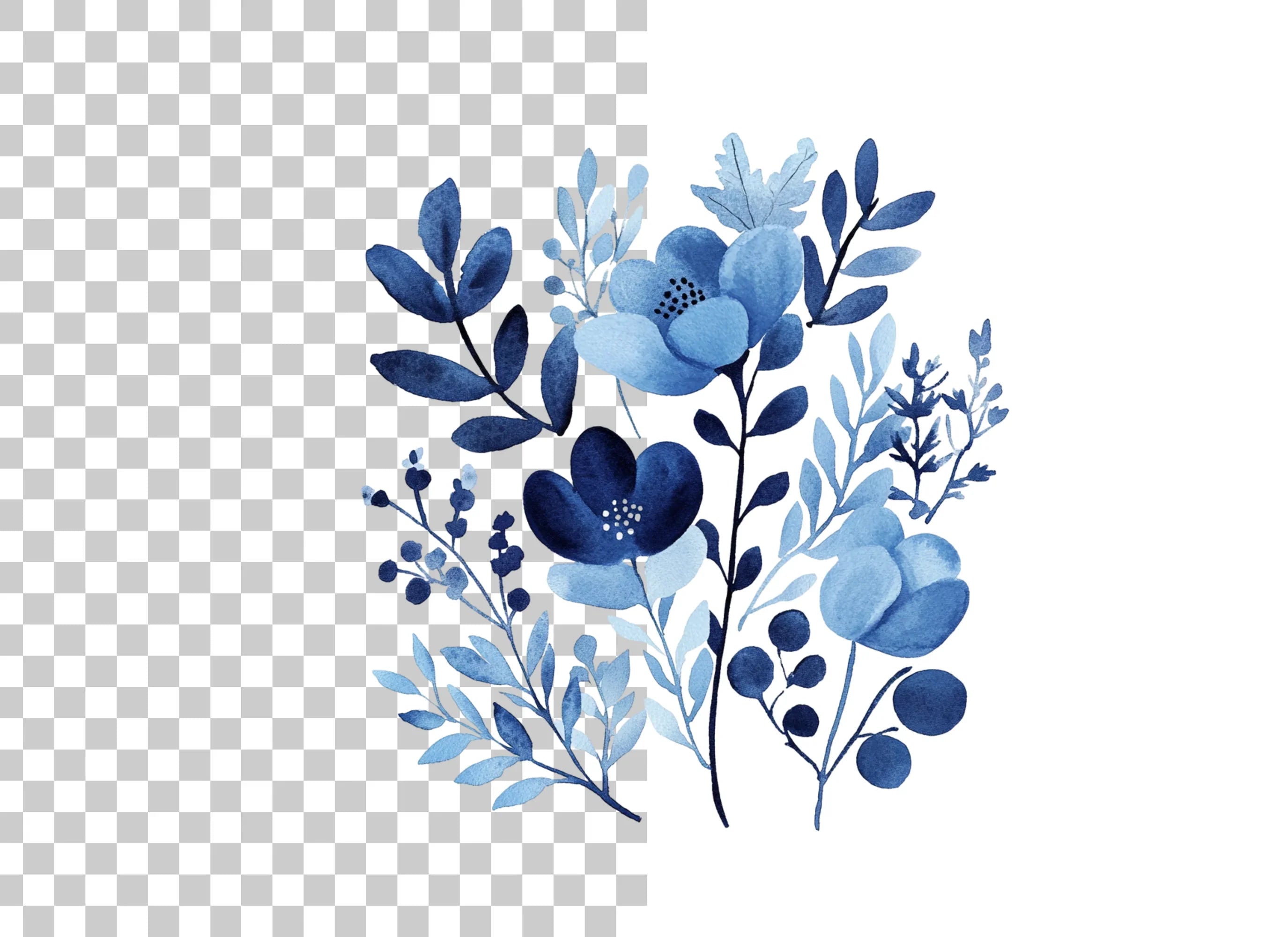 Blue Floral Clipart Bundle