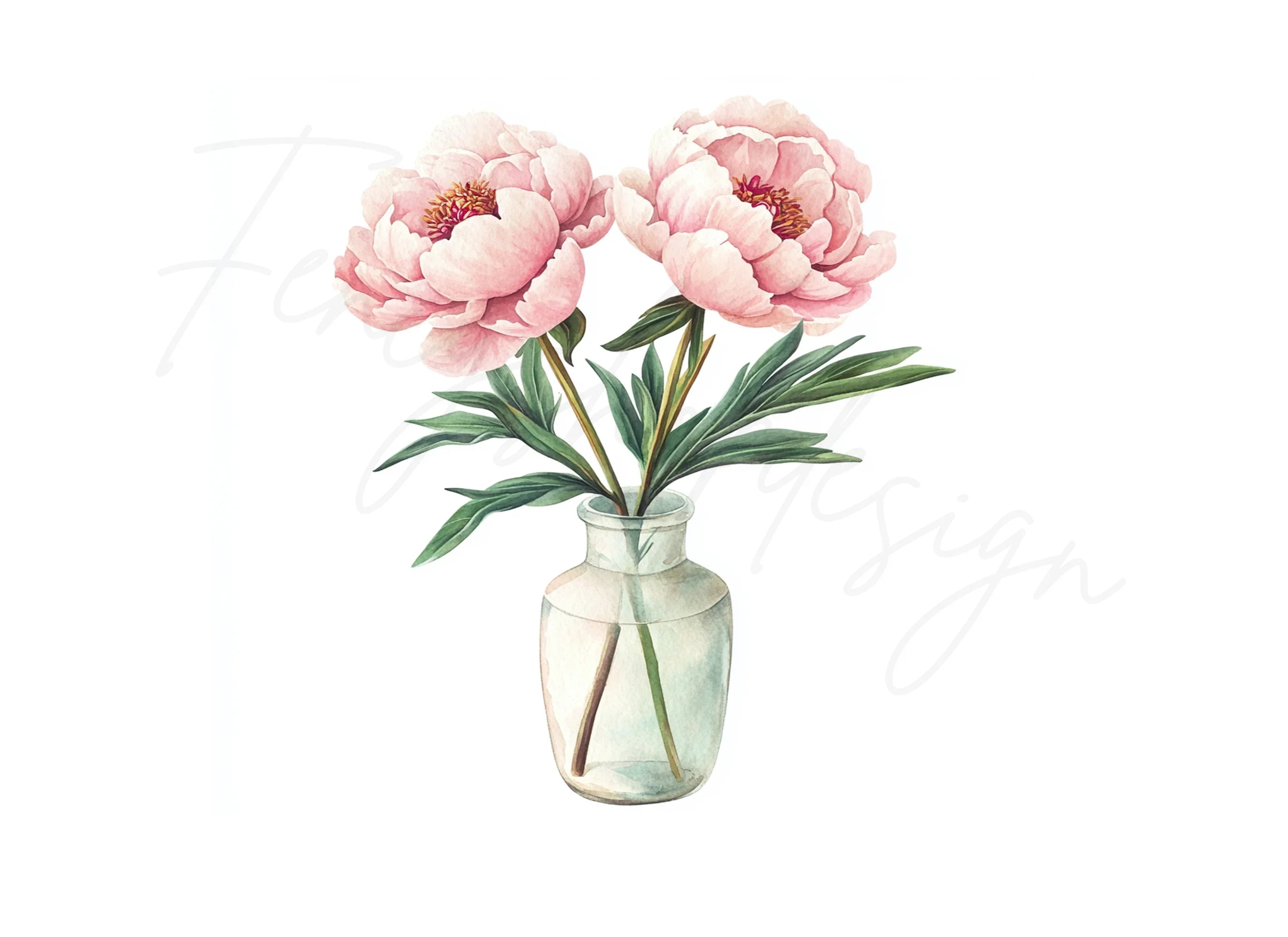 Elegant Peonies in Glass Vase Clipart Bundle