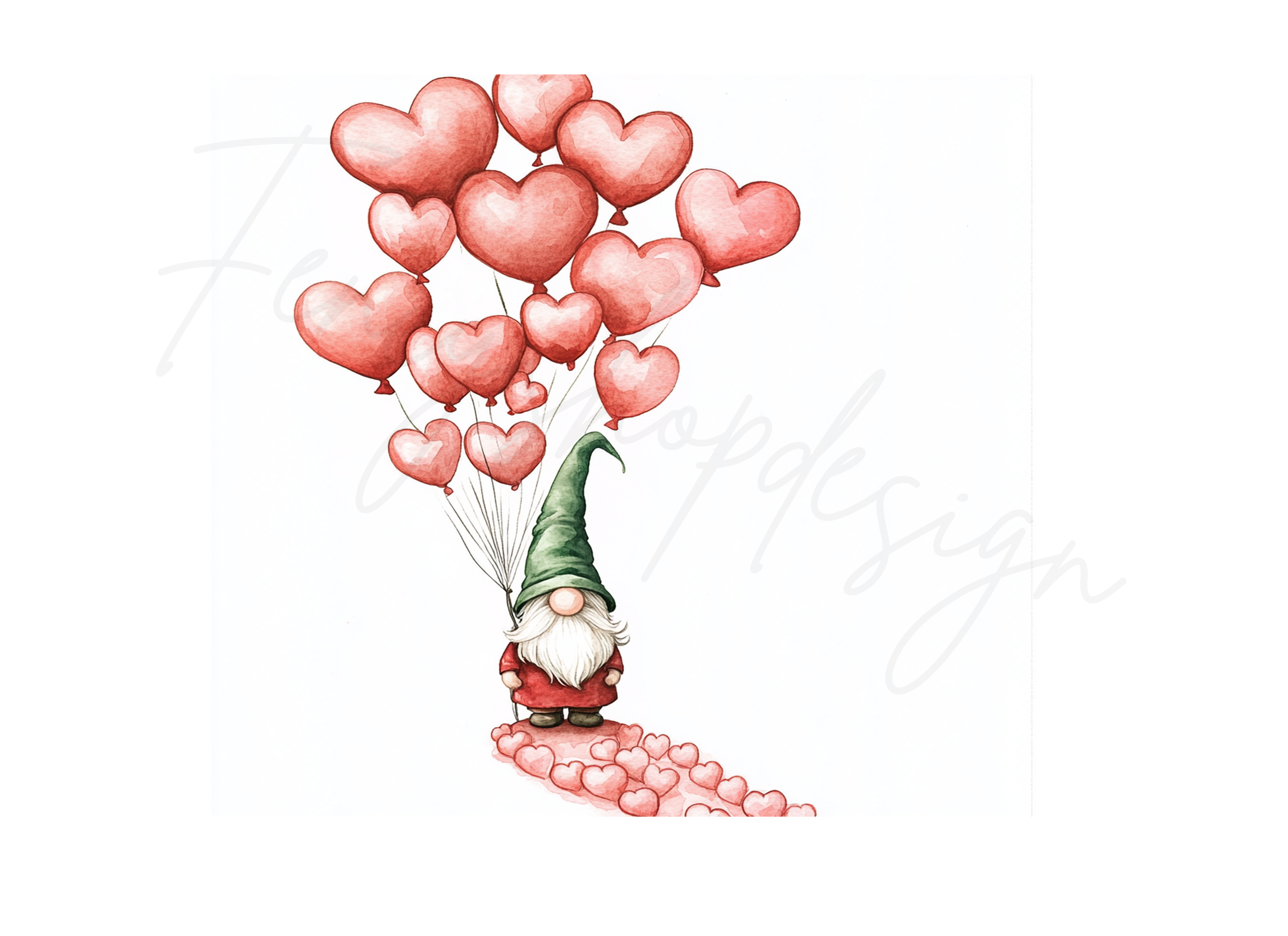 Valentine Gnomes with Heart Balloons Clipart Bundle