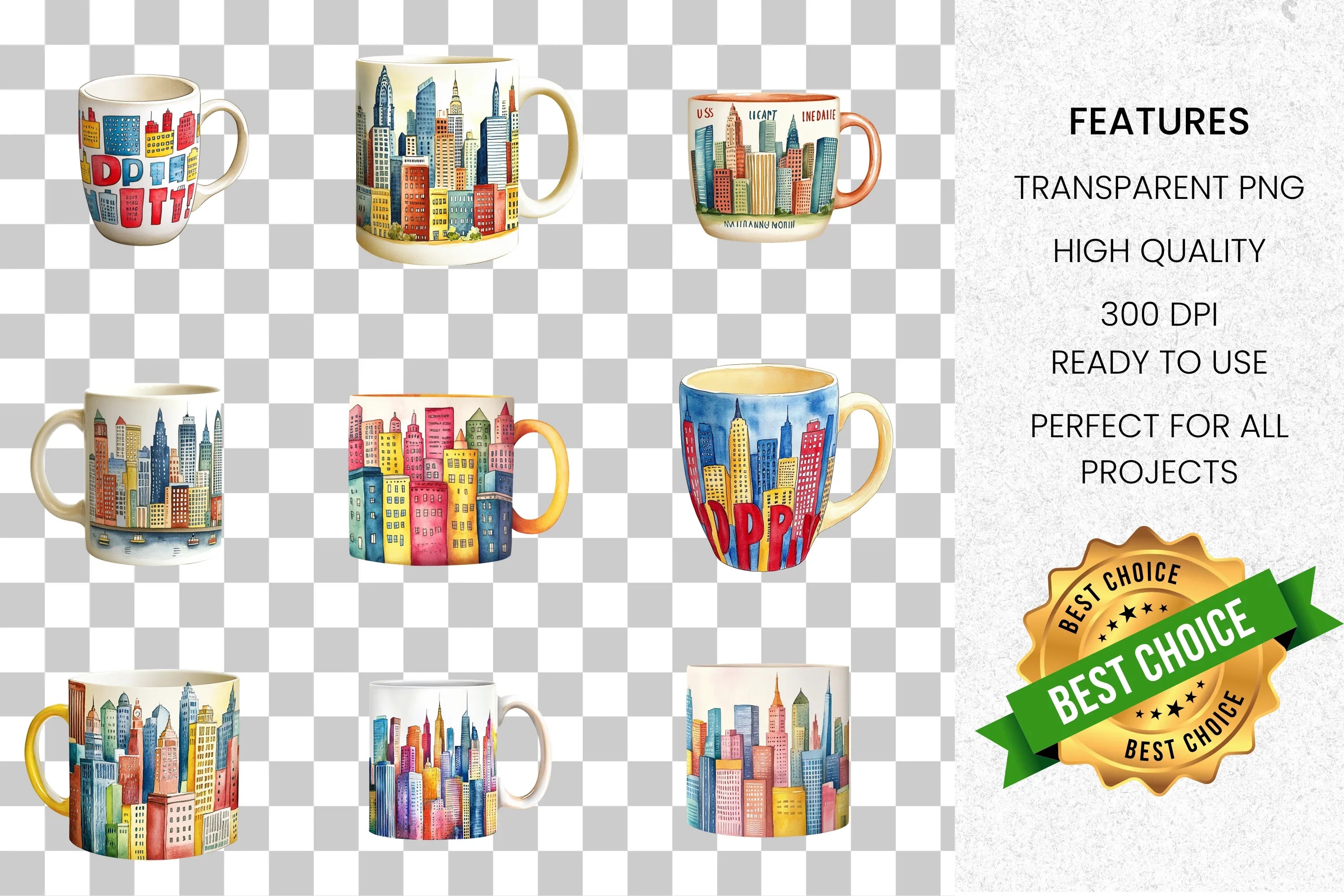Cityscape Mugs Clipart Bundle