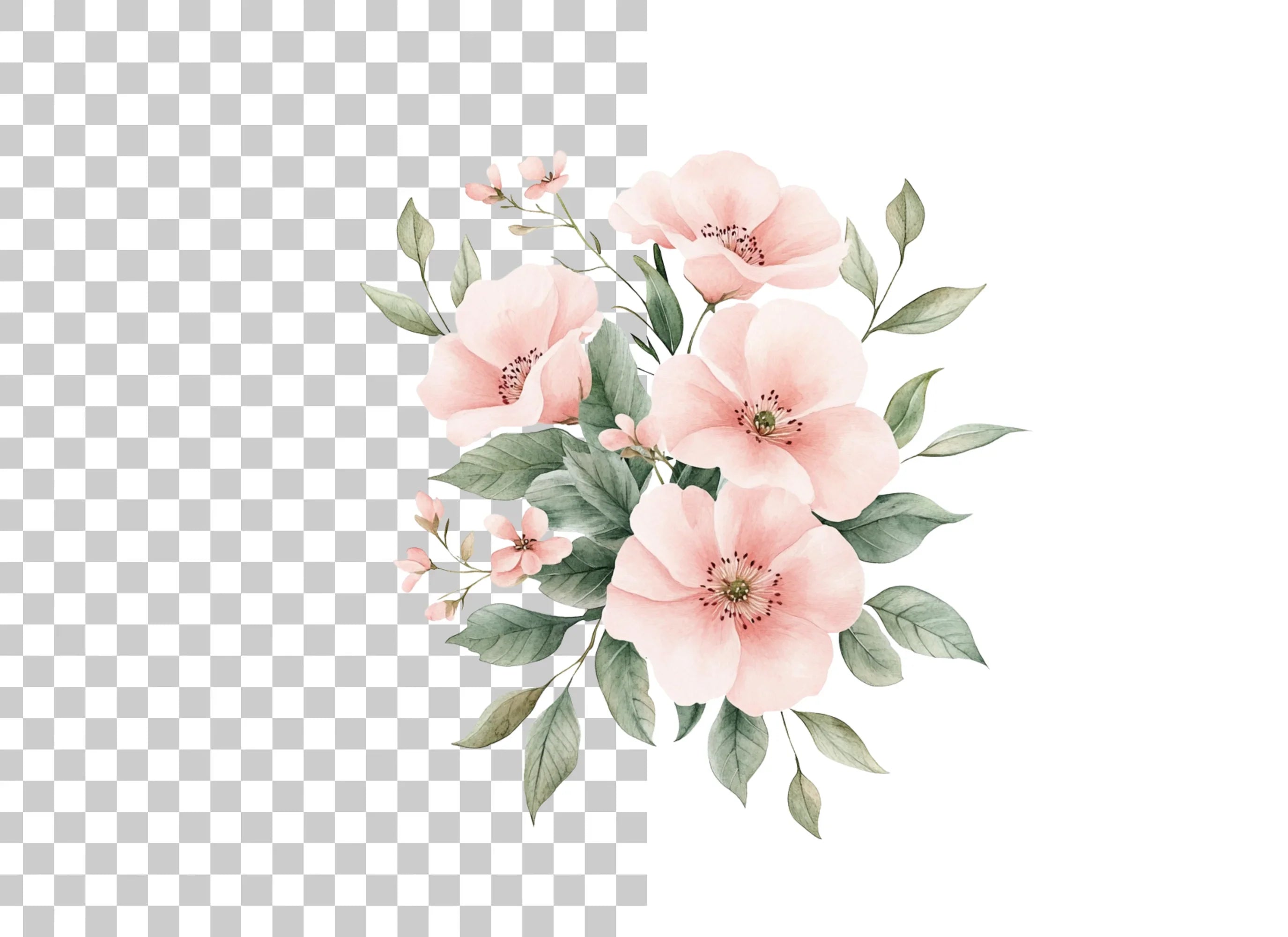 Soft Pink Floral Bouquet Clipart Bundle