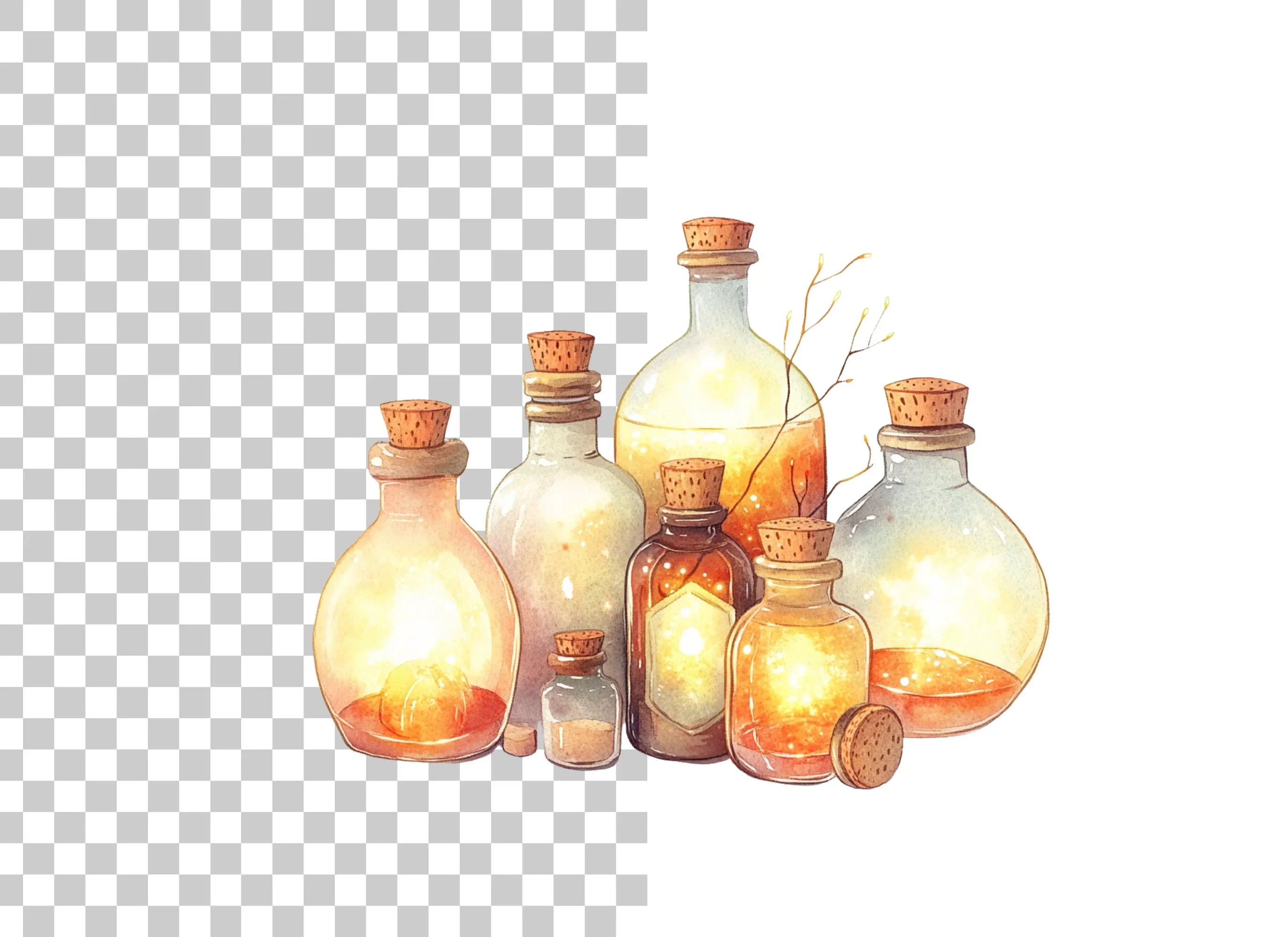 Glowing Magic Potion Bottles Clipart Bundle