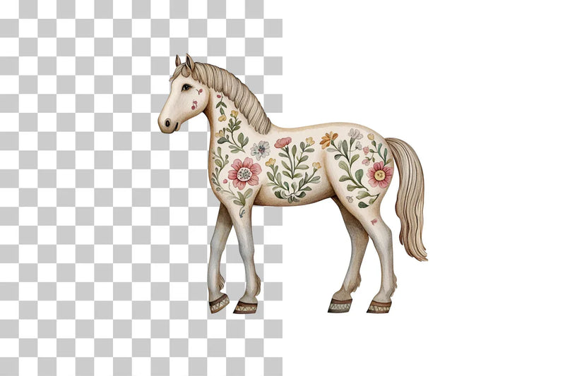 Floral Folk Art Horse Clipart Bundle - CraftNest - Digital Crafting and Art