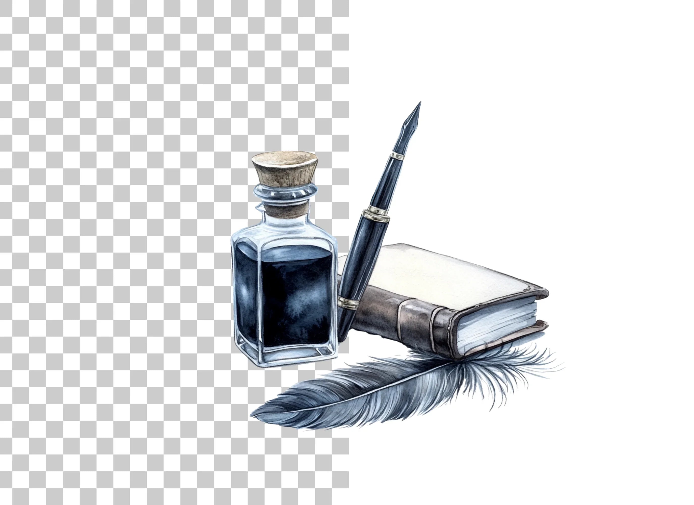 Inkwell Pen Feather Book Clipart Bundle
