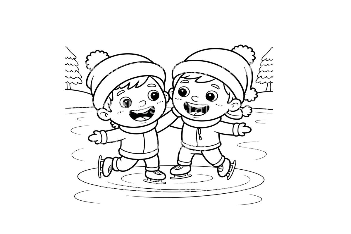 Friends Ice Skating Together Coloring Books