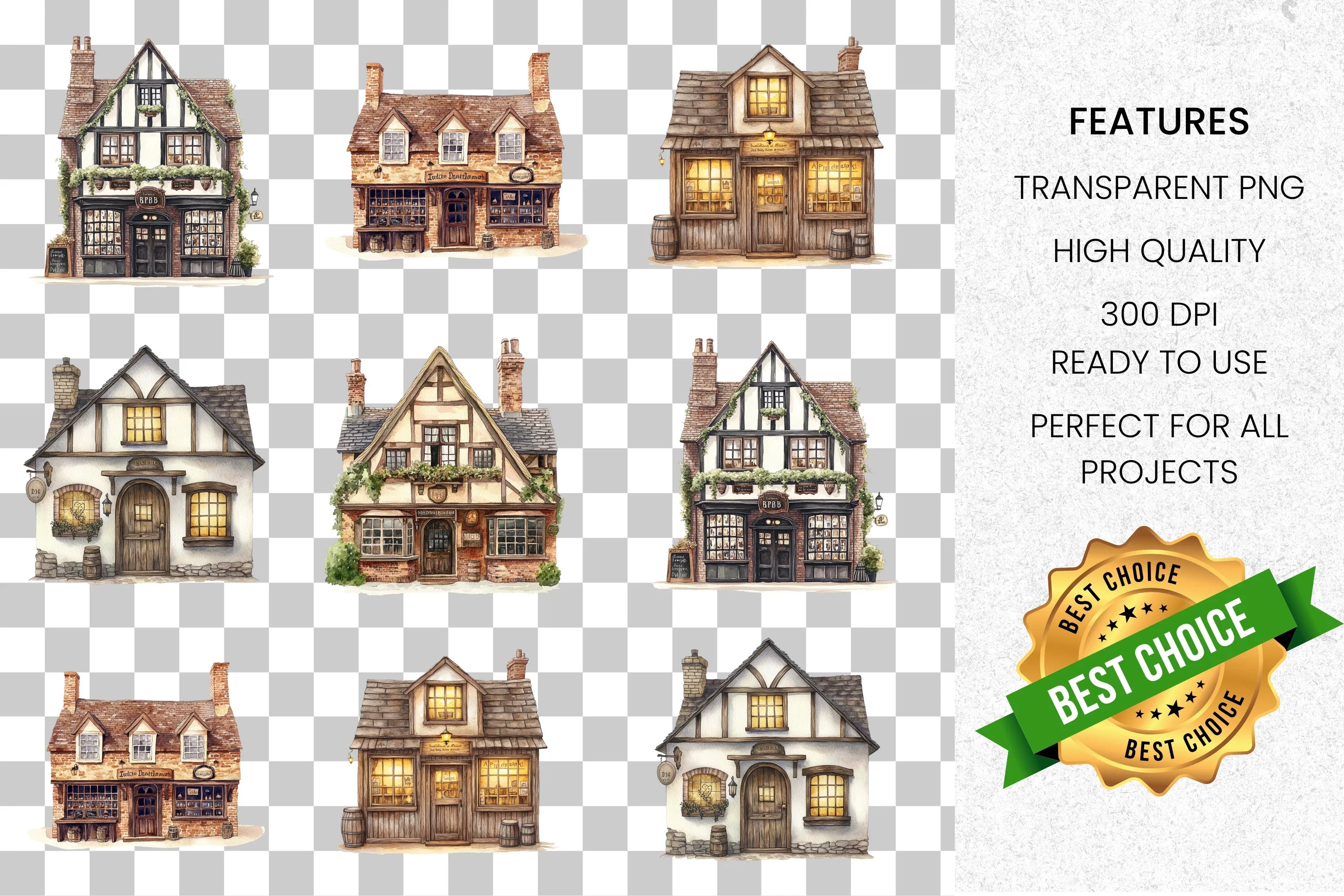 Charming English Cottages Clipart Bundle