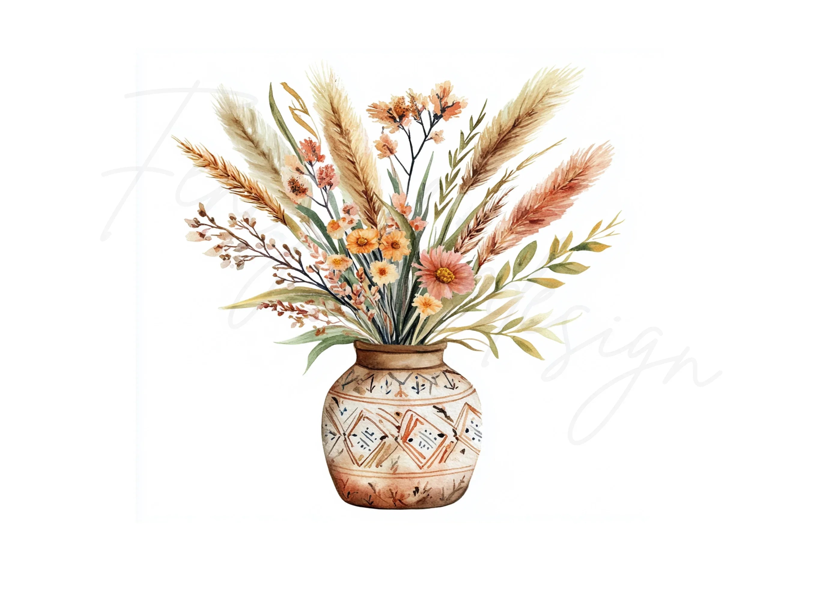 Boho Floral Vases Clipart Bundle