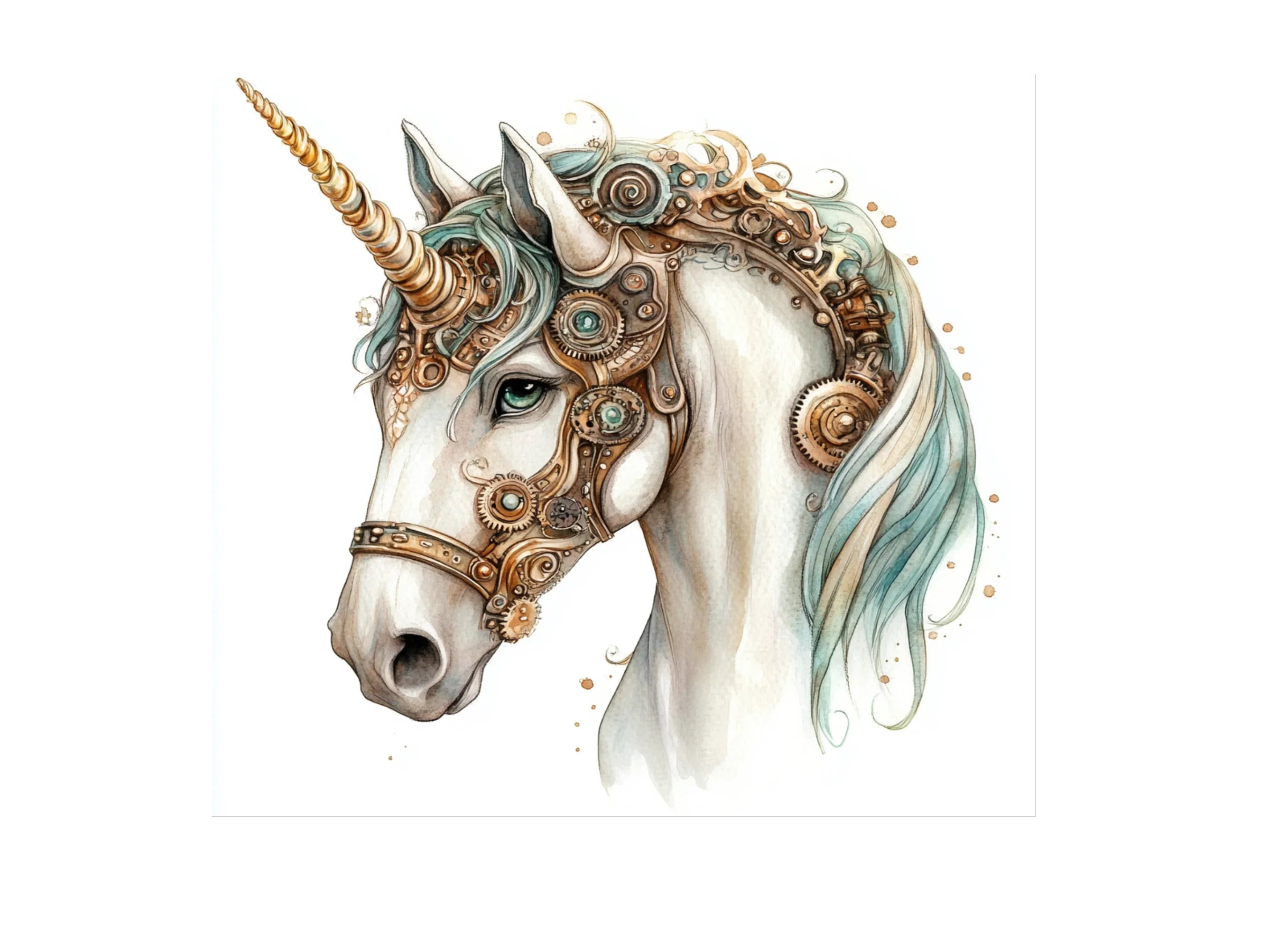 Vintage Steampunk Unicorn Illustrations Clipart Bundle
