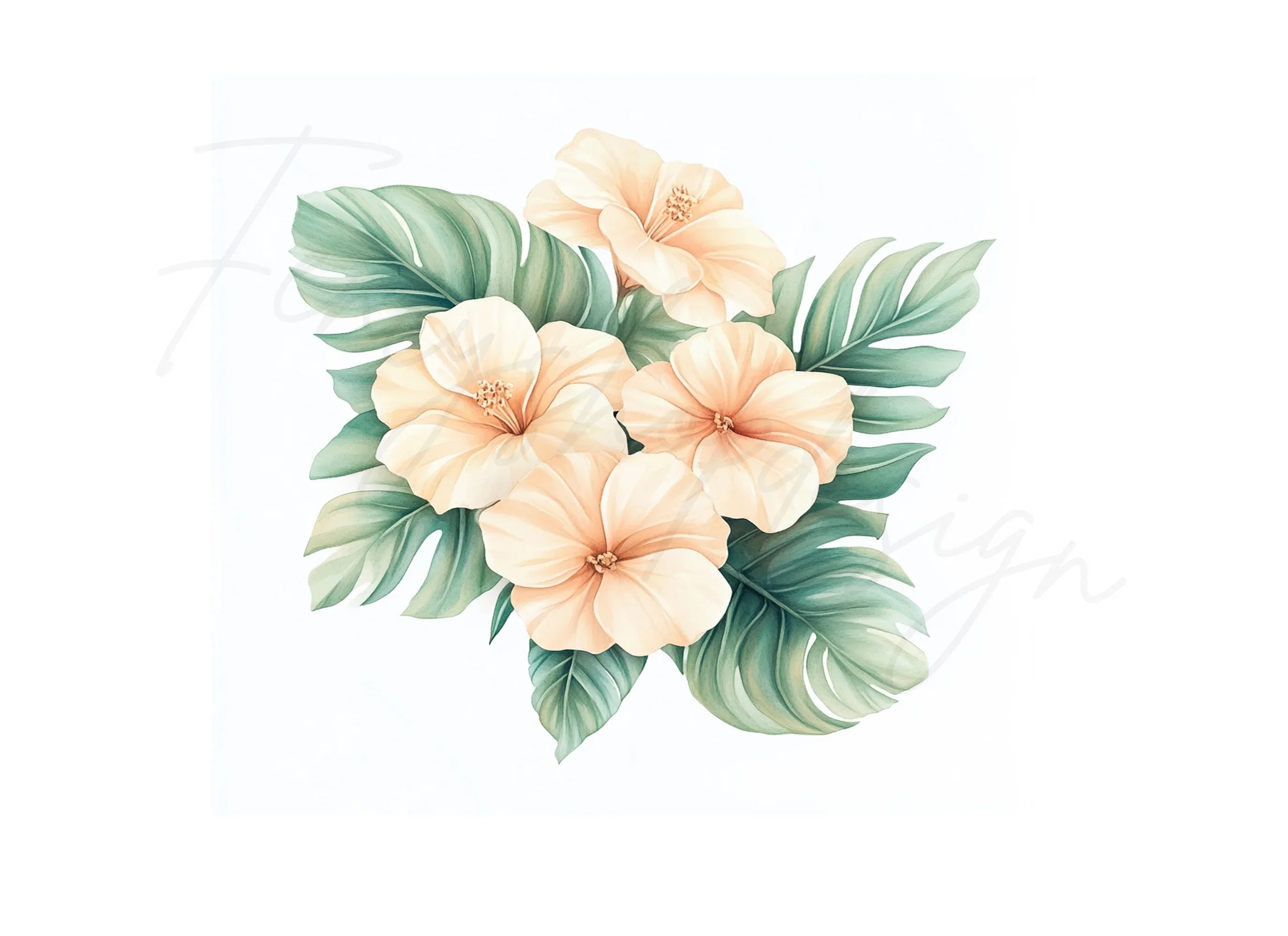 Hibiscus and Tropical Leaves Clipart Bundle