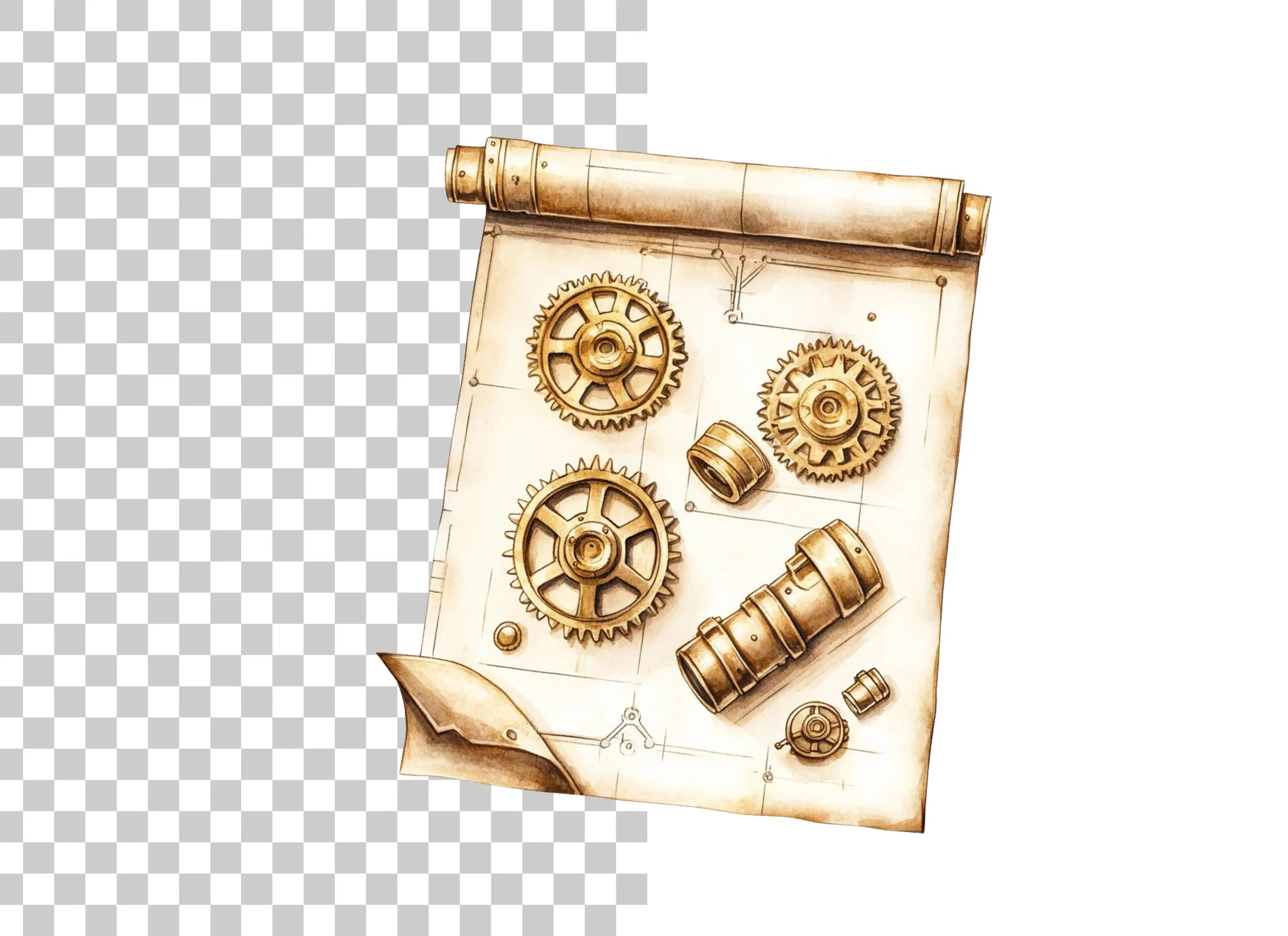 Steampunk Gears Blueprint Clipart Bundle