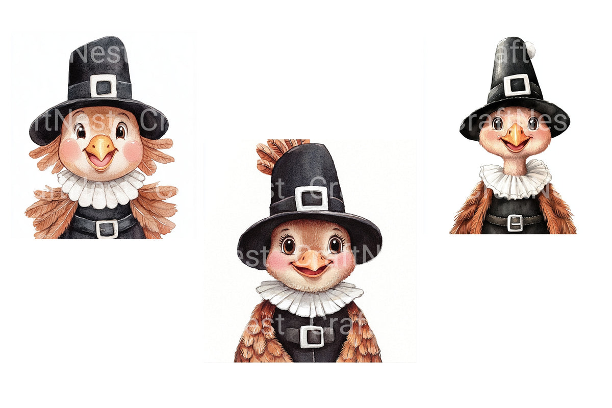 Cute Pilgrim Bird Thanksgiving Clipart Bundle