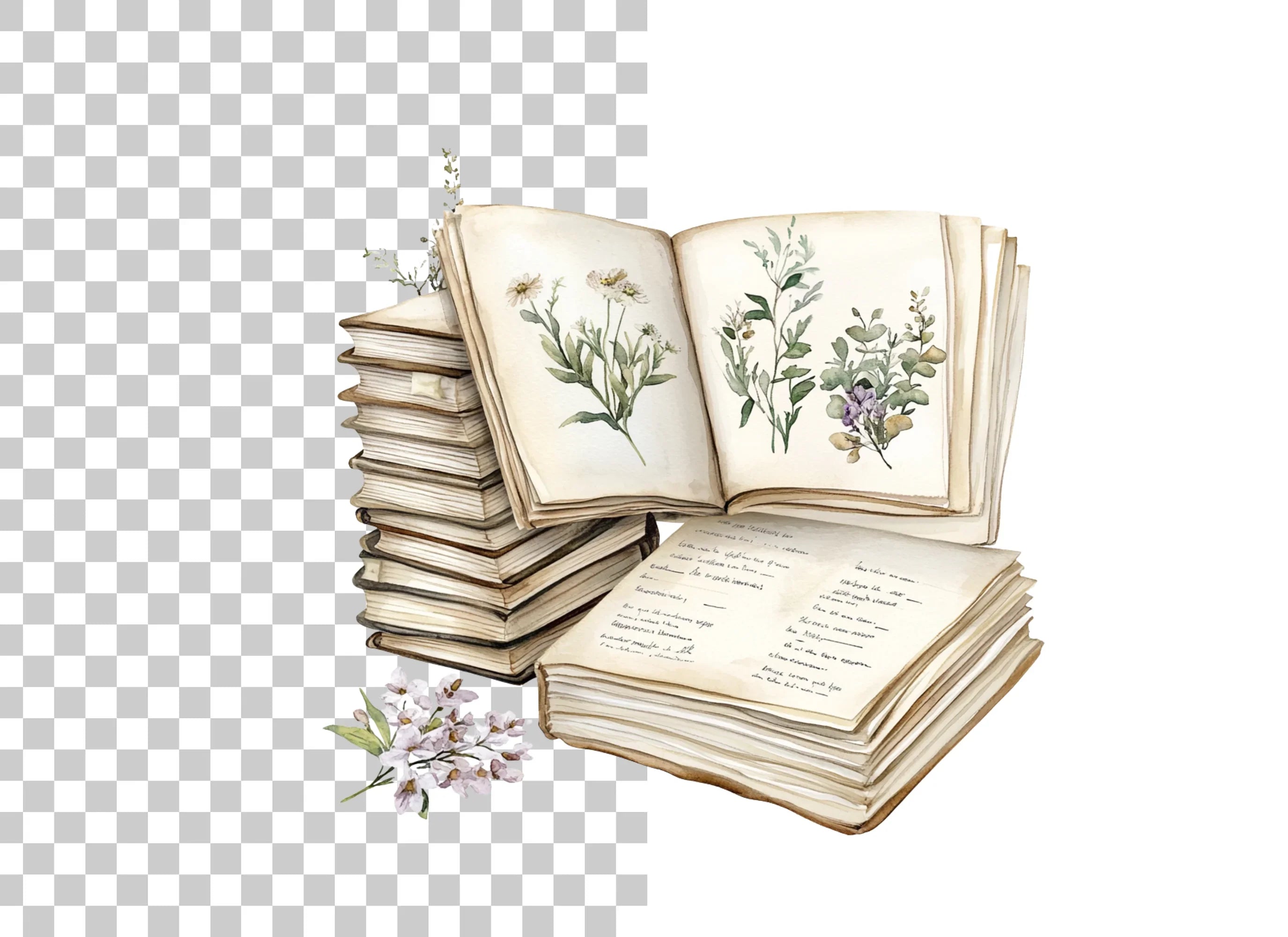 Botanical Books & Flowers Clipart Bundle
